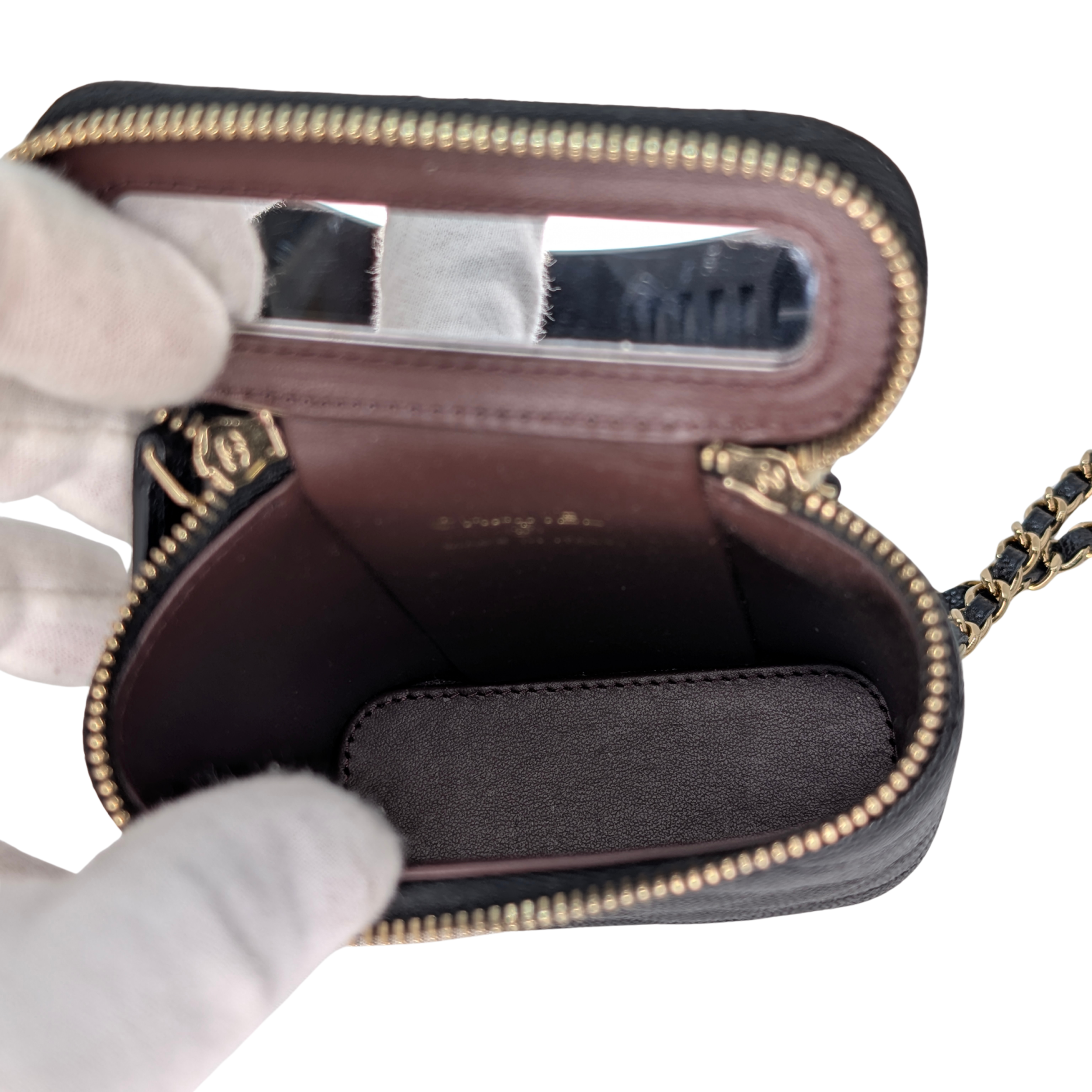 Chanel Caviar Quilted Small Vertical Coco Beauty Vanity Case with Chain Black