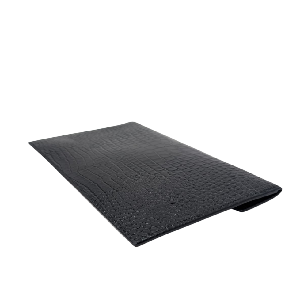 Saint Laurent Small Uptown Pouch In Crocodile-Embossed Leather Black