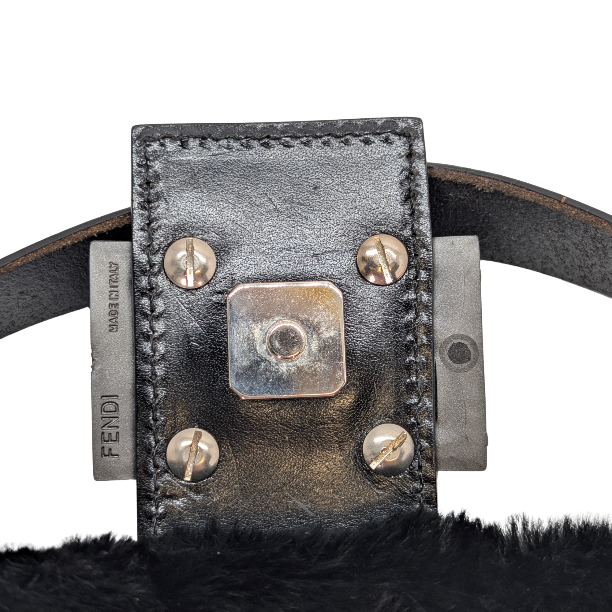 Fendi Rabbit Fur Baguette Handbag Black