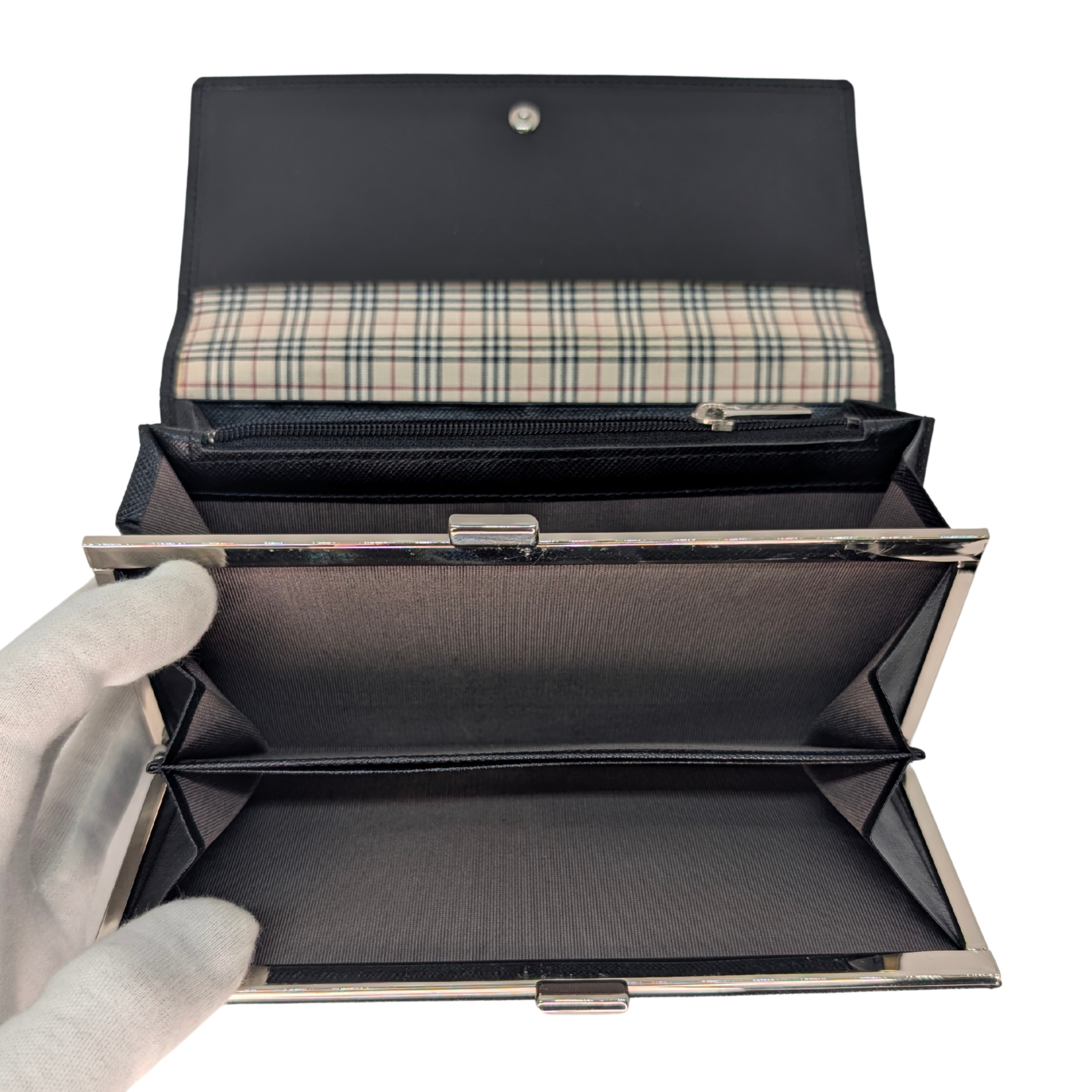 Burberry Black Long Wallet Leather Black