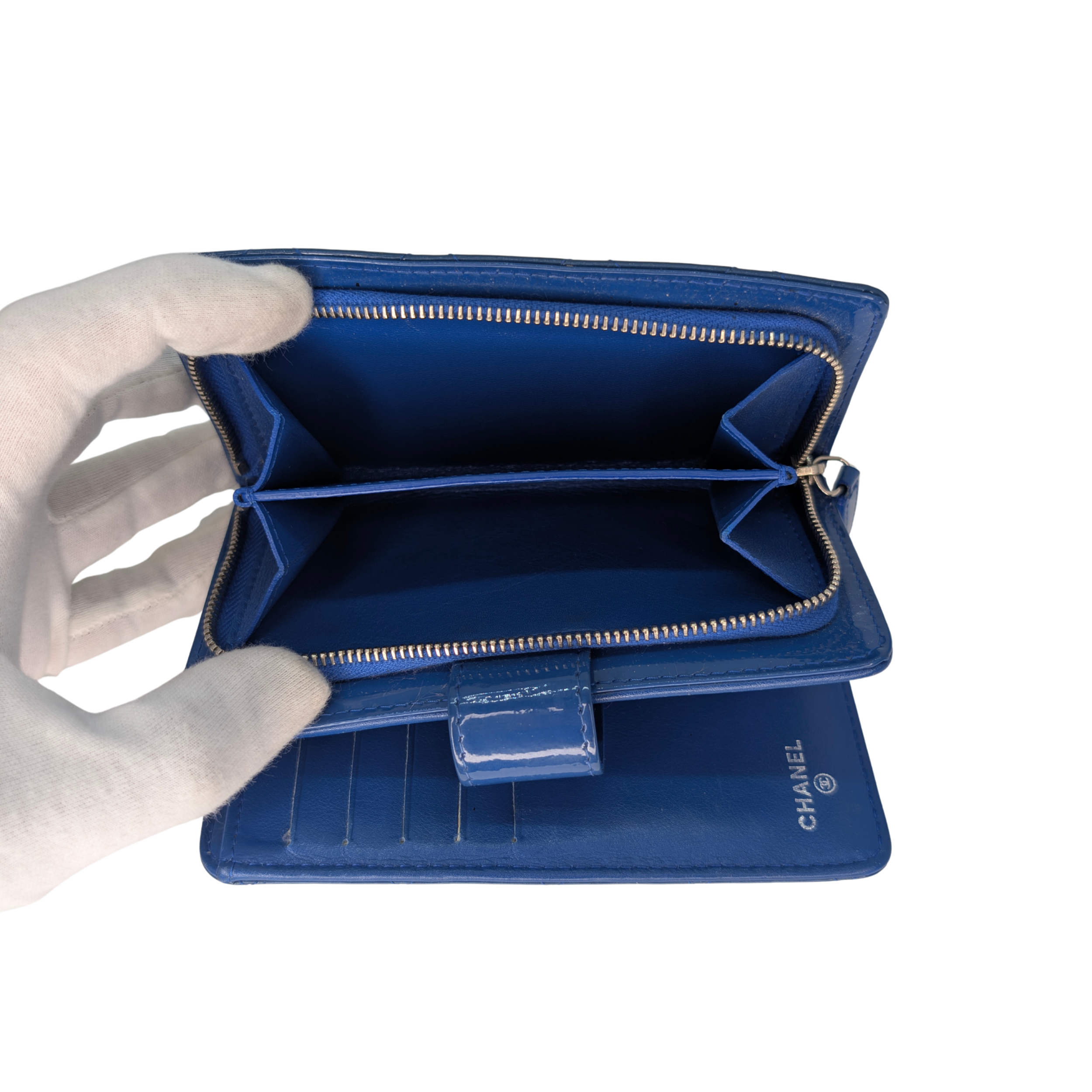 Chanel CC Quilted Patent Leather Flap Long Wallet Blue