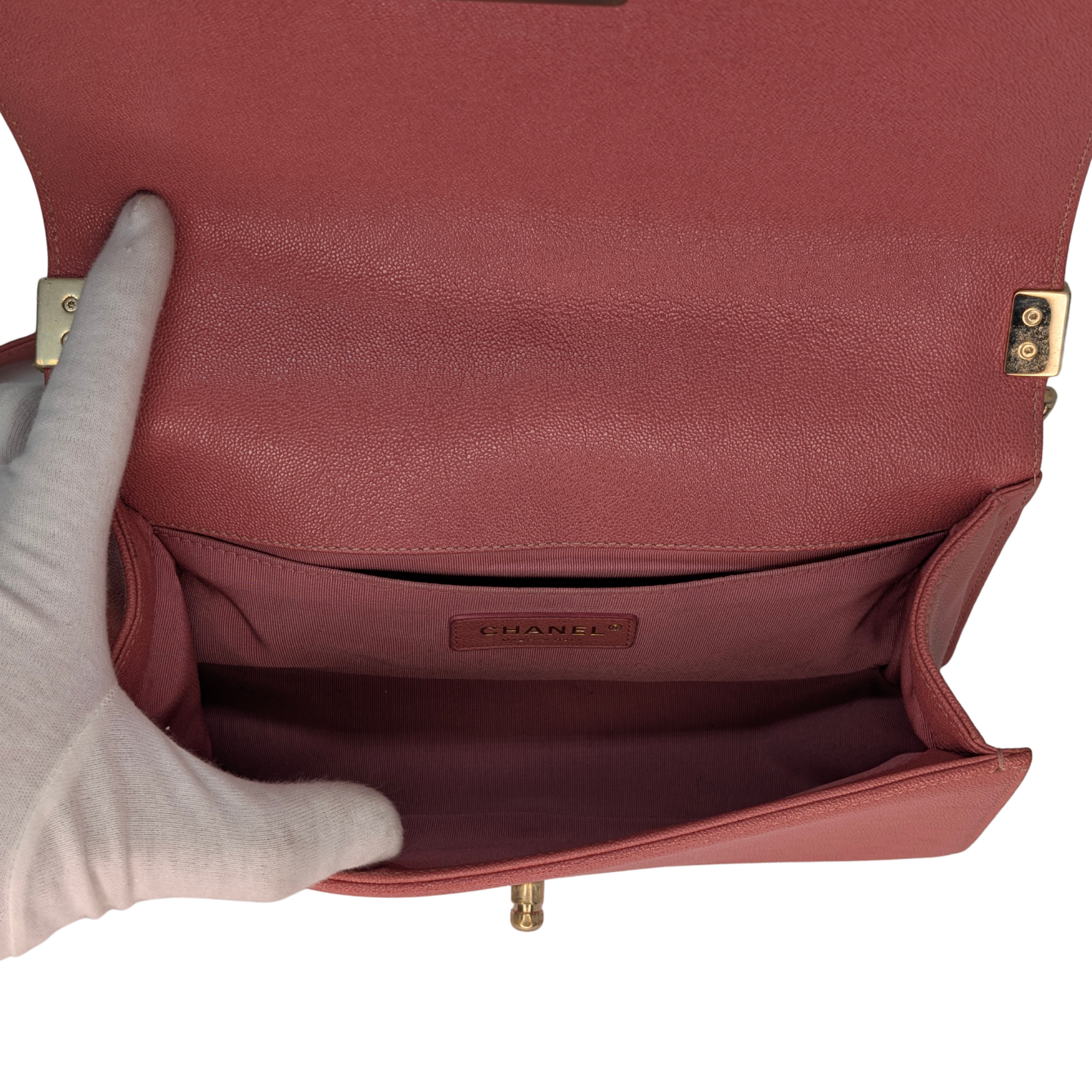 Chanel Caviar Chevron Quilted Medium Boy Flap Pink