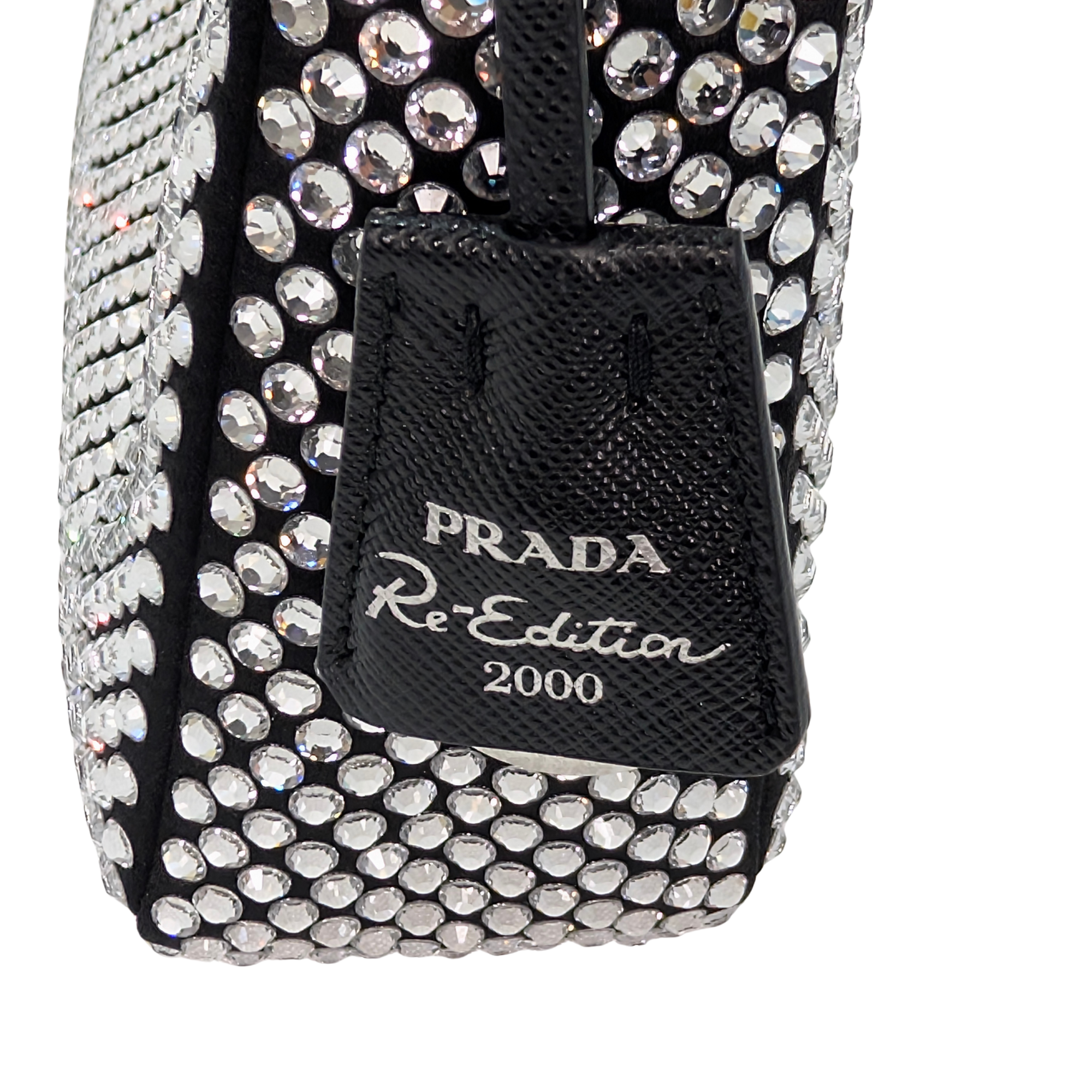 Black Prada Re-Edition Mini Satin Crystals Shoulder Bag