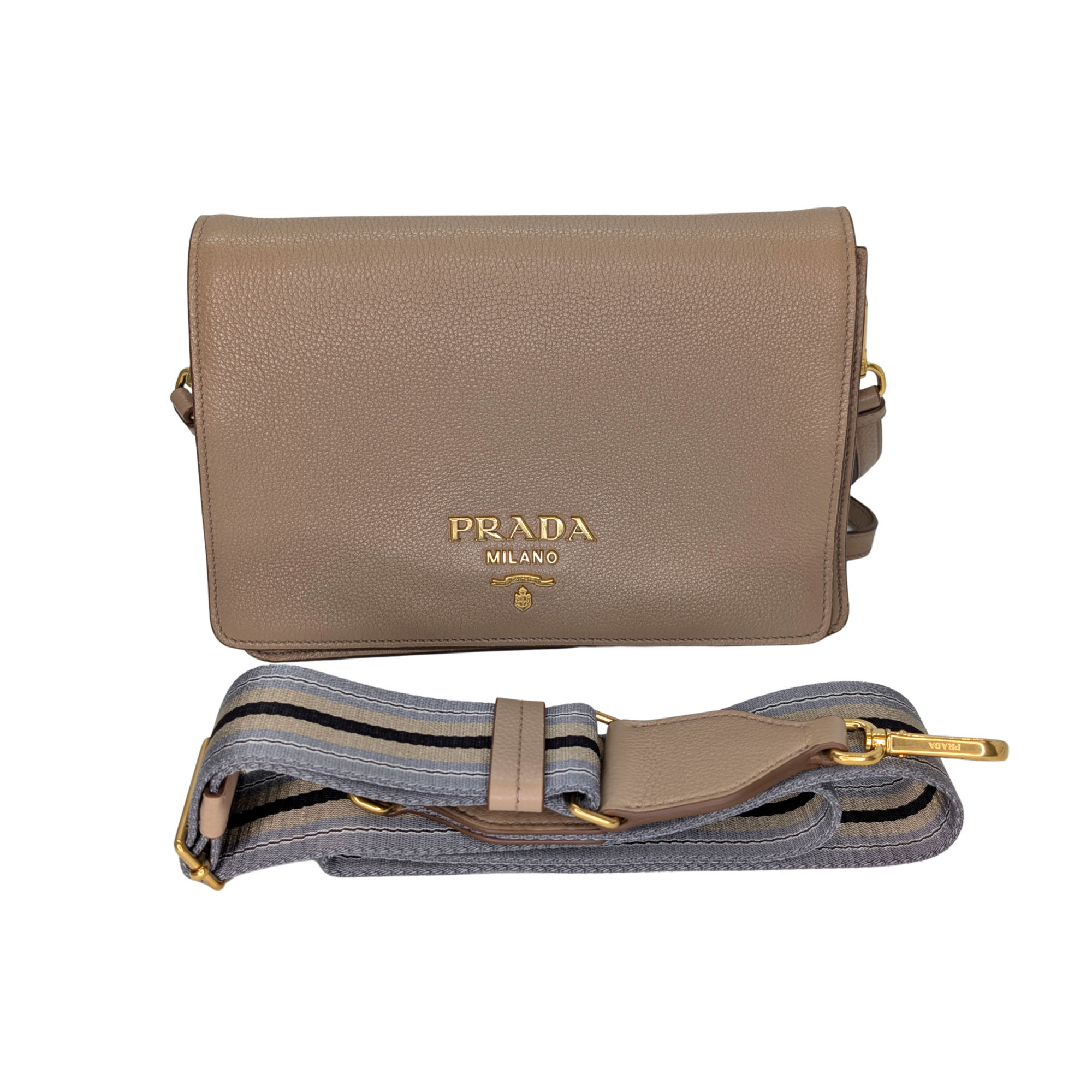 Prada Vitello Daino Leather Crossbody Bag Beige