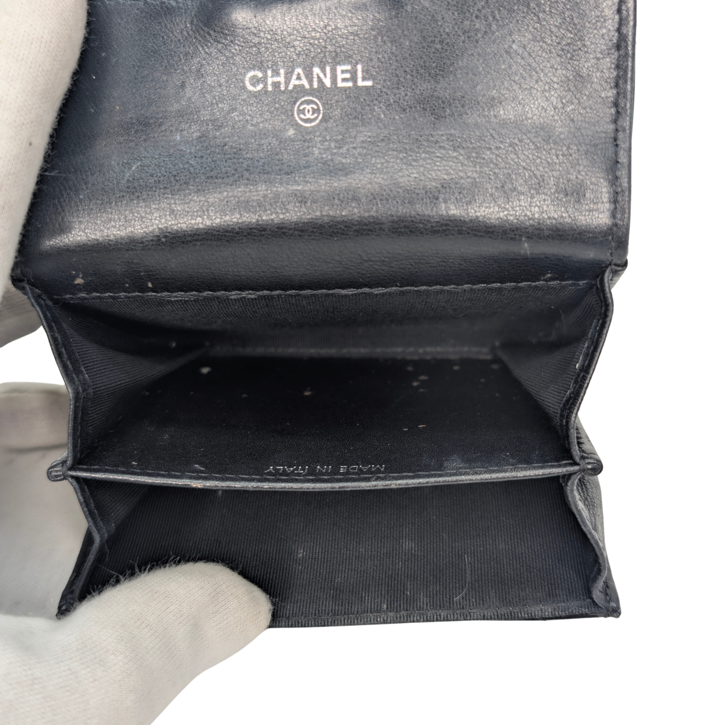 Chanel Classic Single Flap Small Matelassè Patent Folding Wallet Black