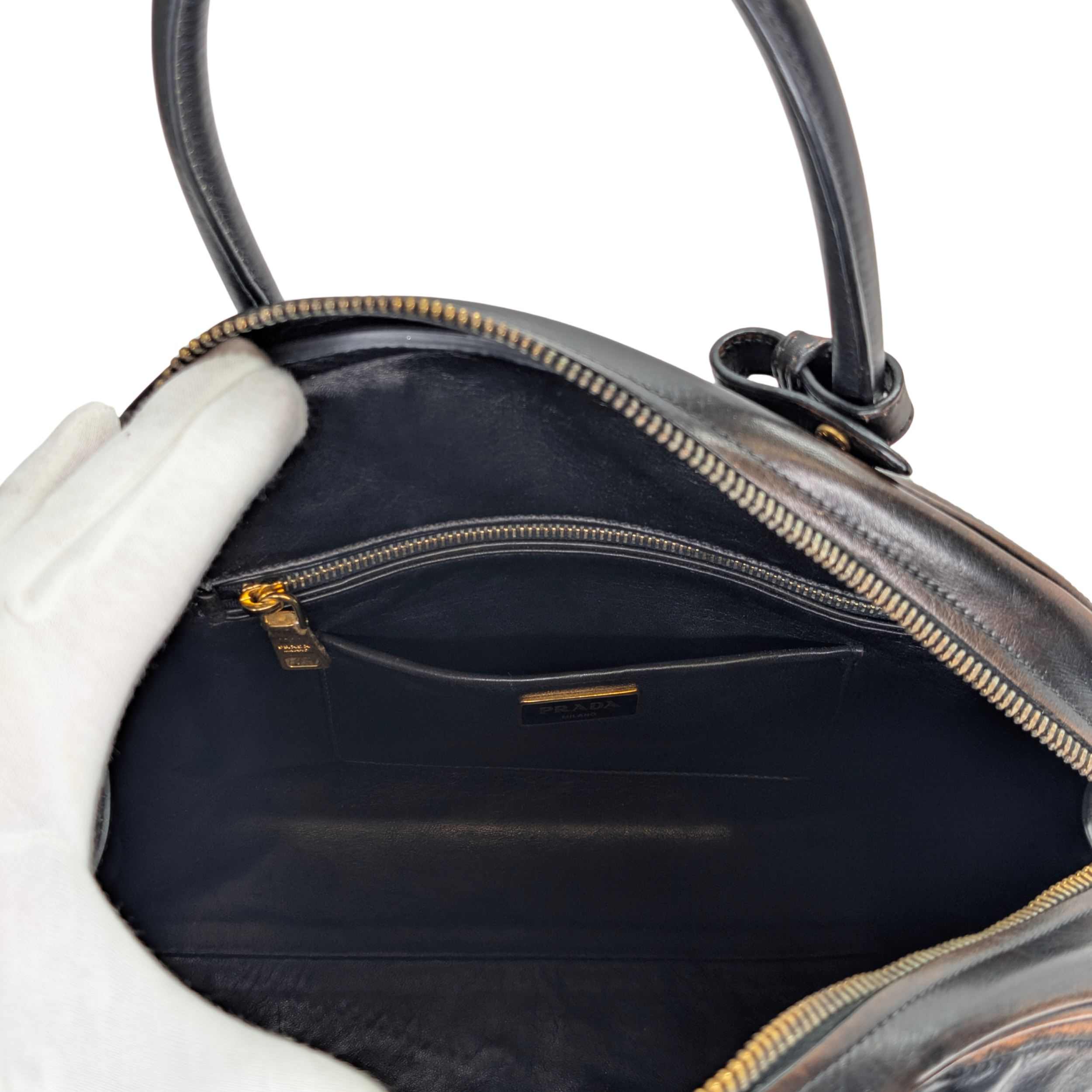 Prada Vitello Vintage Bowling Bag Distressed Black