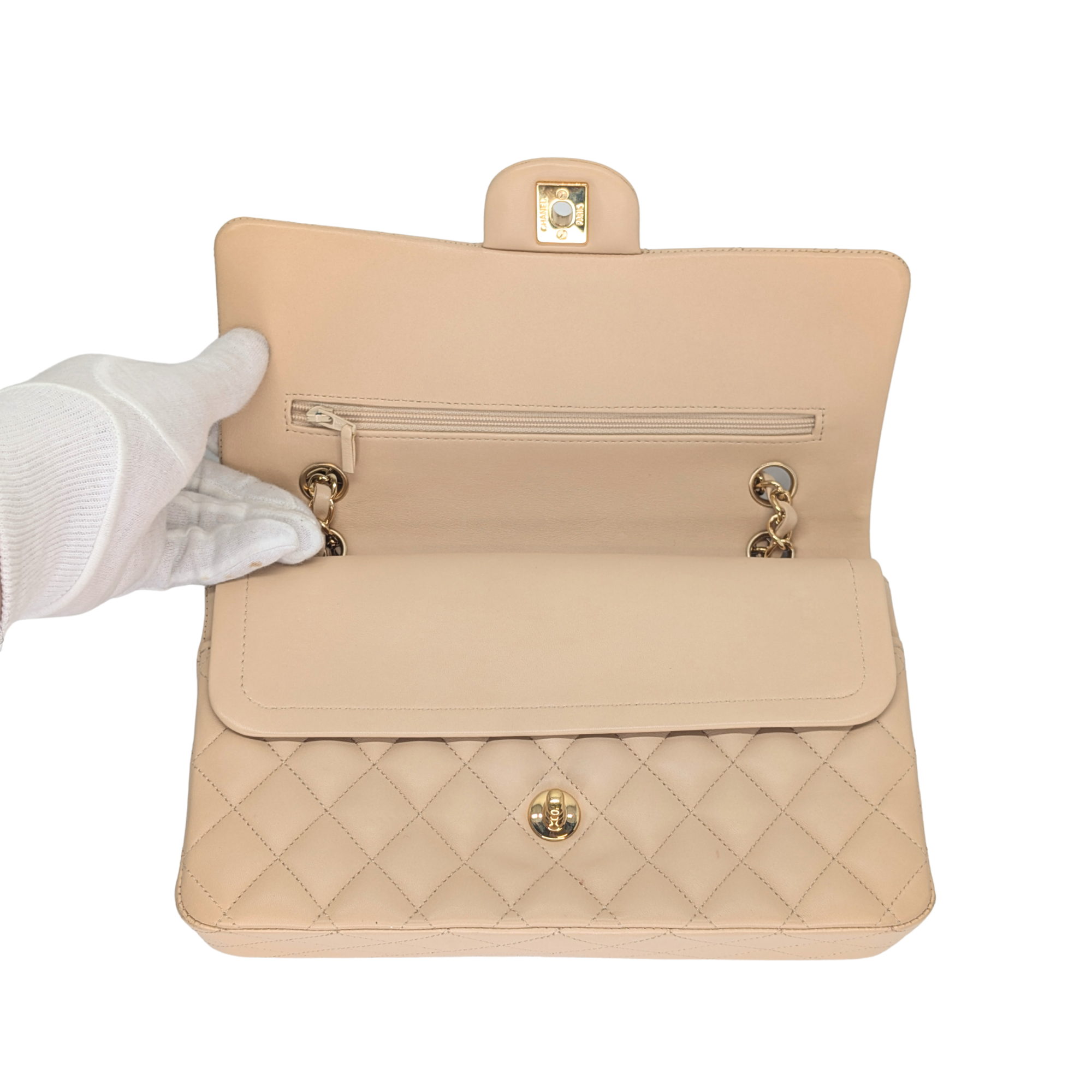 Chanel Double Flap Medium lambskin Bag Beige