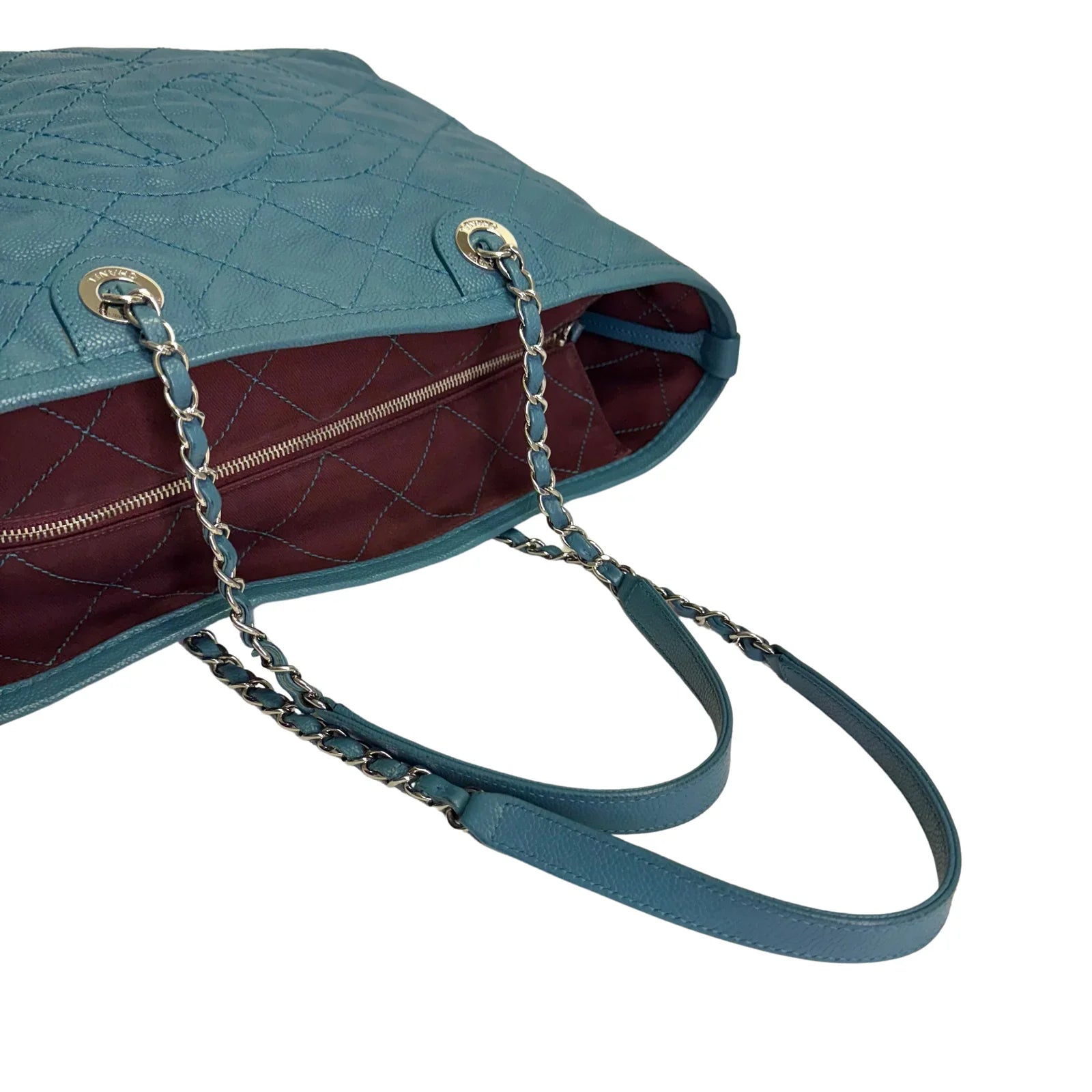 Chanel Everyday Grained Calfskin Quilted Bag Teal Blue