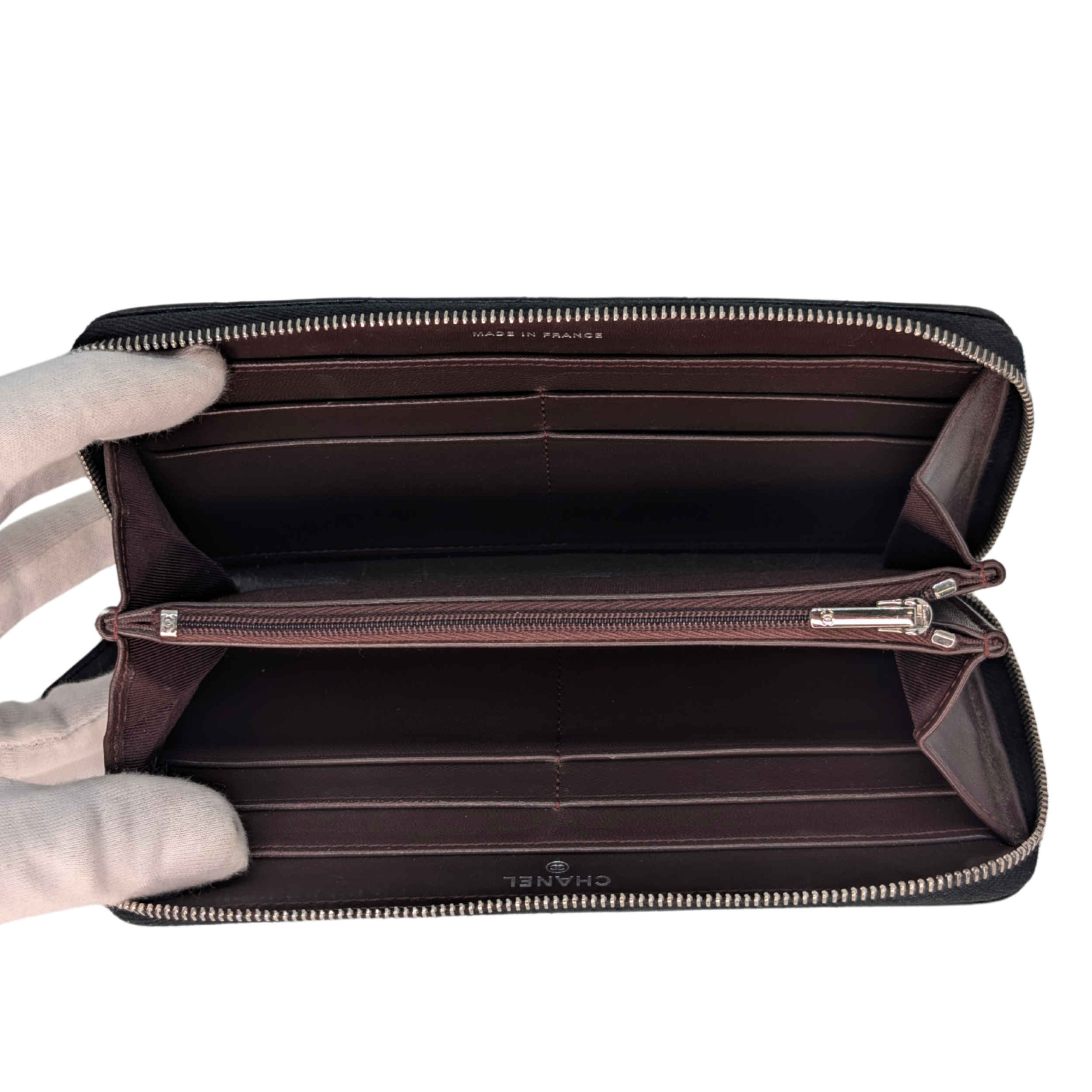 Chanel Lambskin Quilted Large Gusset Zip Around Wallet Black