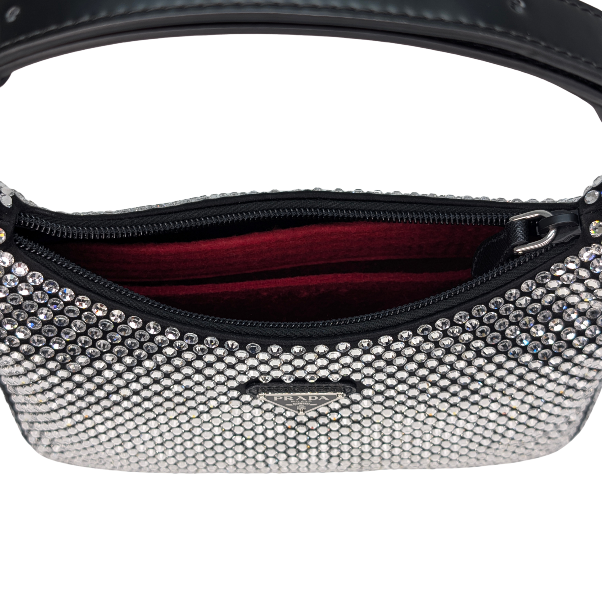 Black Prada Re-Edition Mini Satin Crystals Shoulder Bag