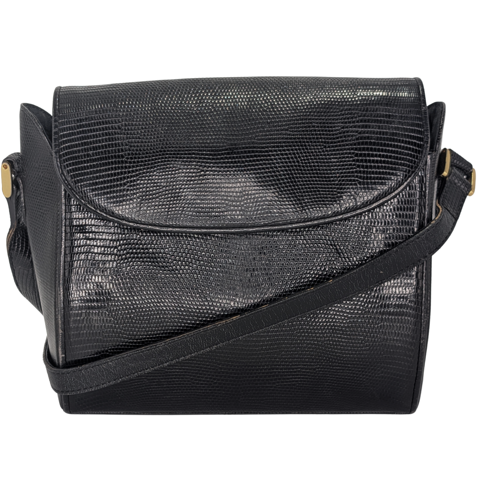 Saint Laurent Black Lizard Embossed Crossbody/Shoulder Bag