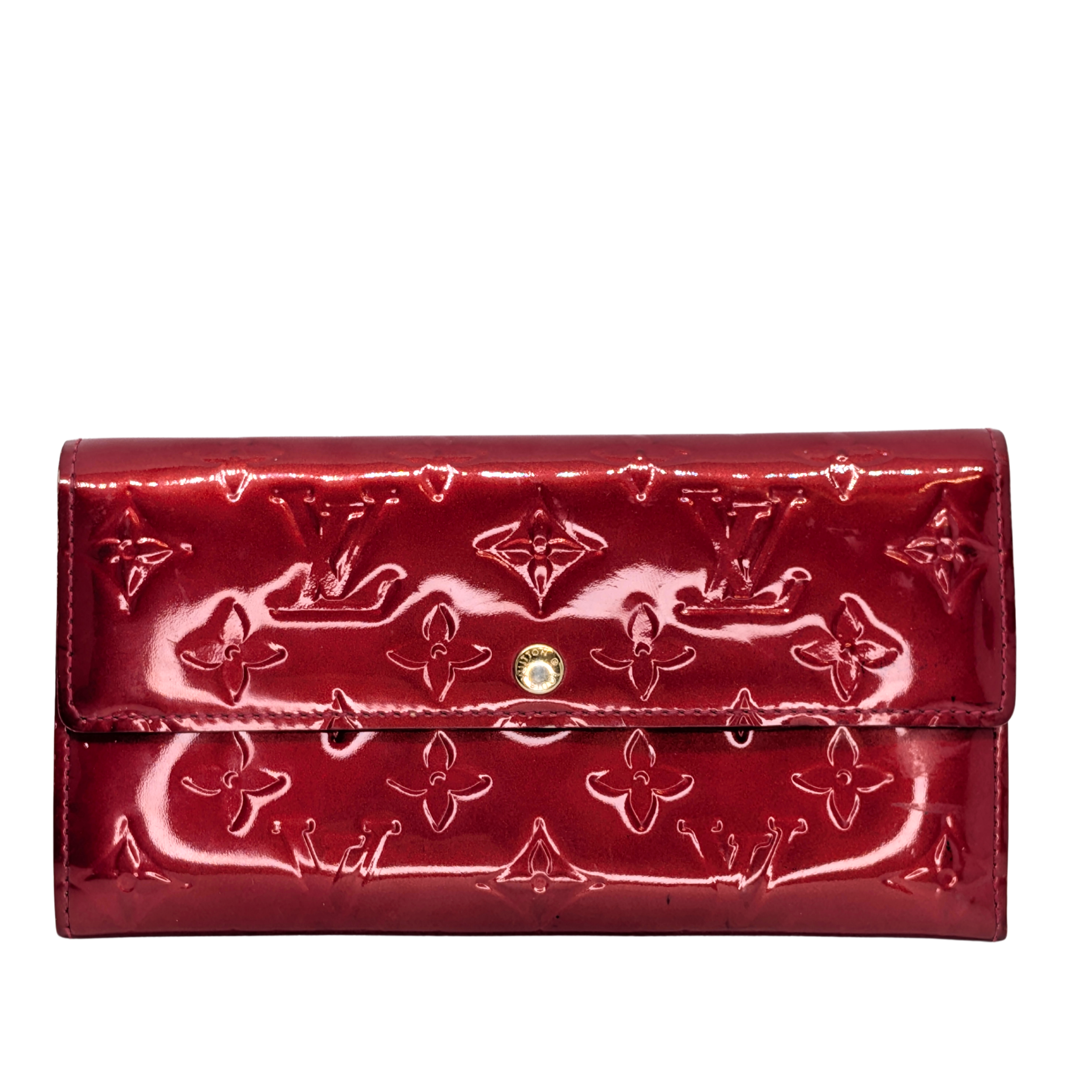 Louis Vuitton Sarah Long Wallet Vernis Leather Patent Red