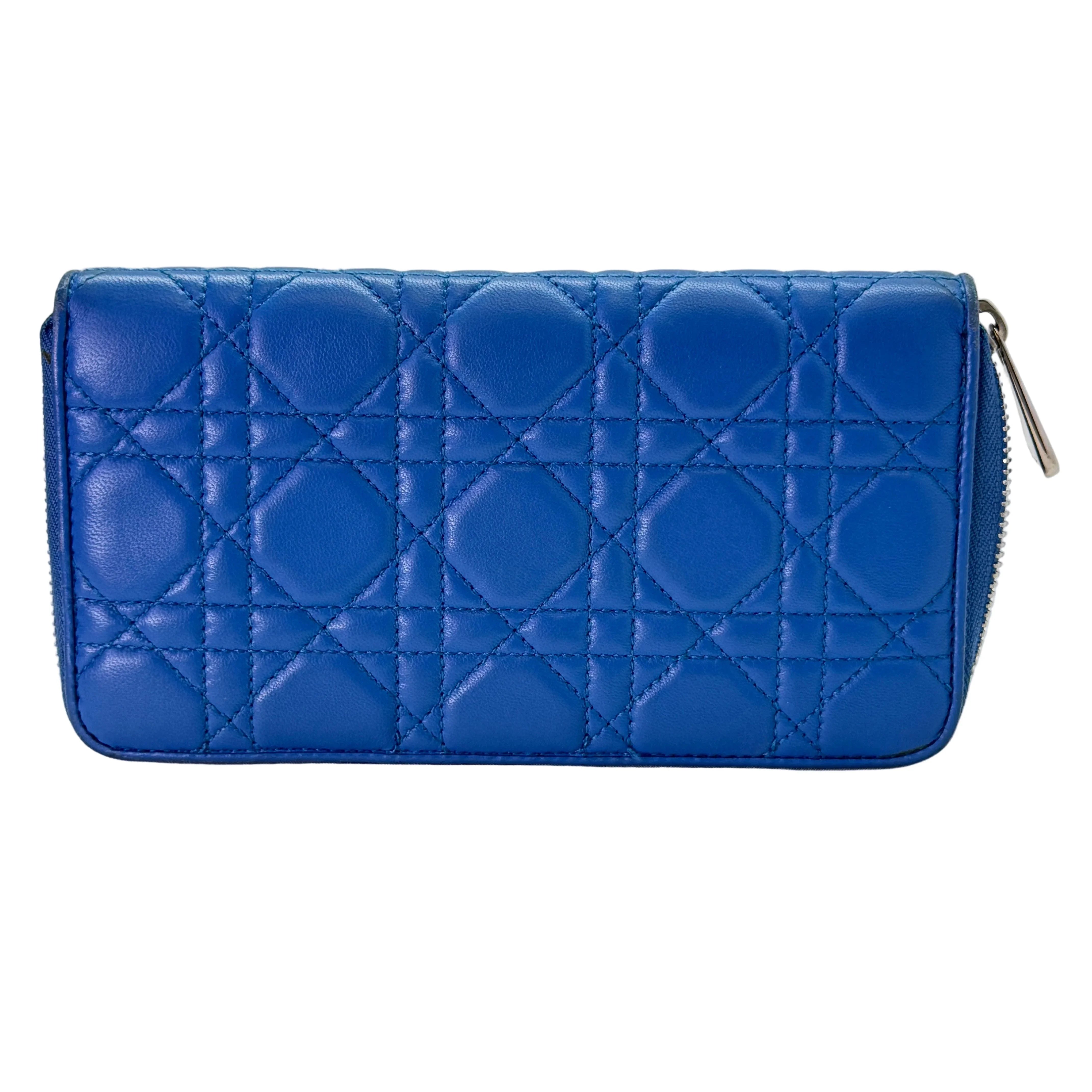 Dior Lambskin Cannage Wallet Blue - Lost Designer