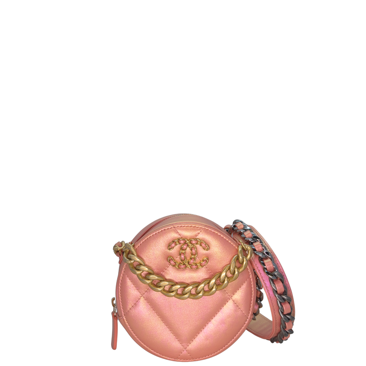 Chanel 19 Round Clutch with Chain Iridescent Pink Bag