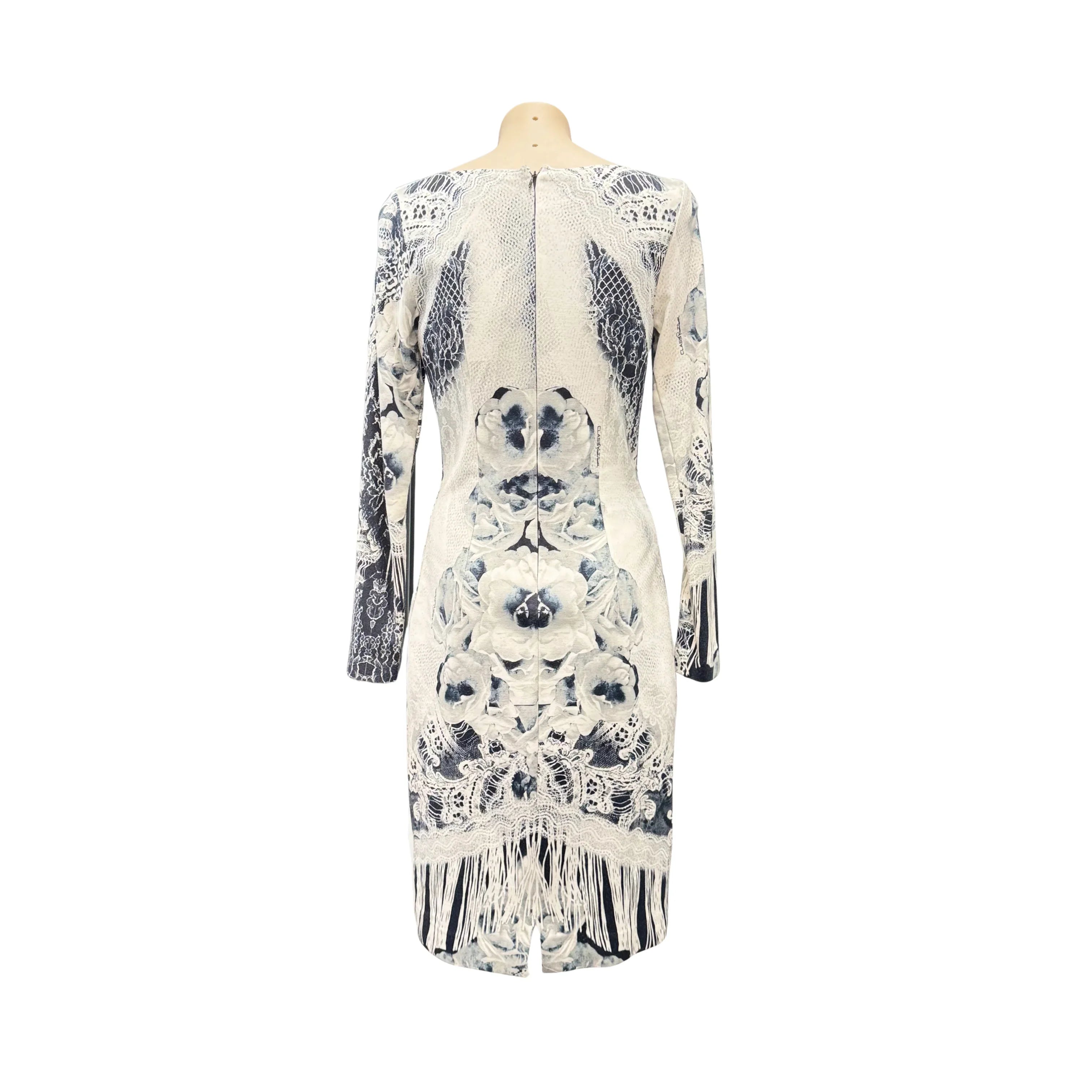 Roberto Cavalli Class Cavalli Floral Long Sleeve Dress 38 Black/White - Lost Designer