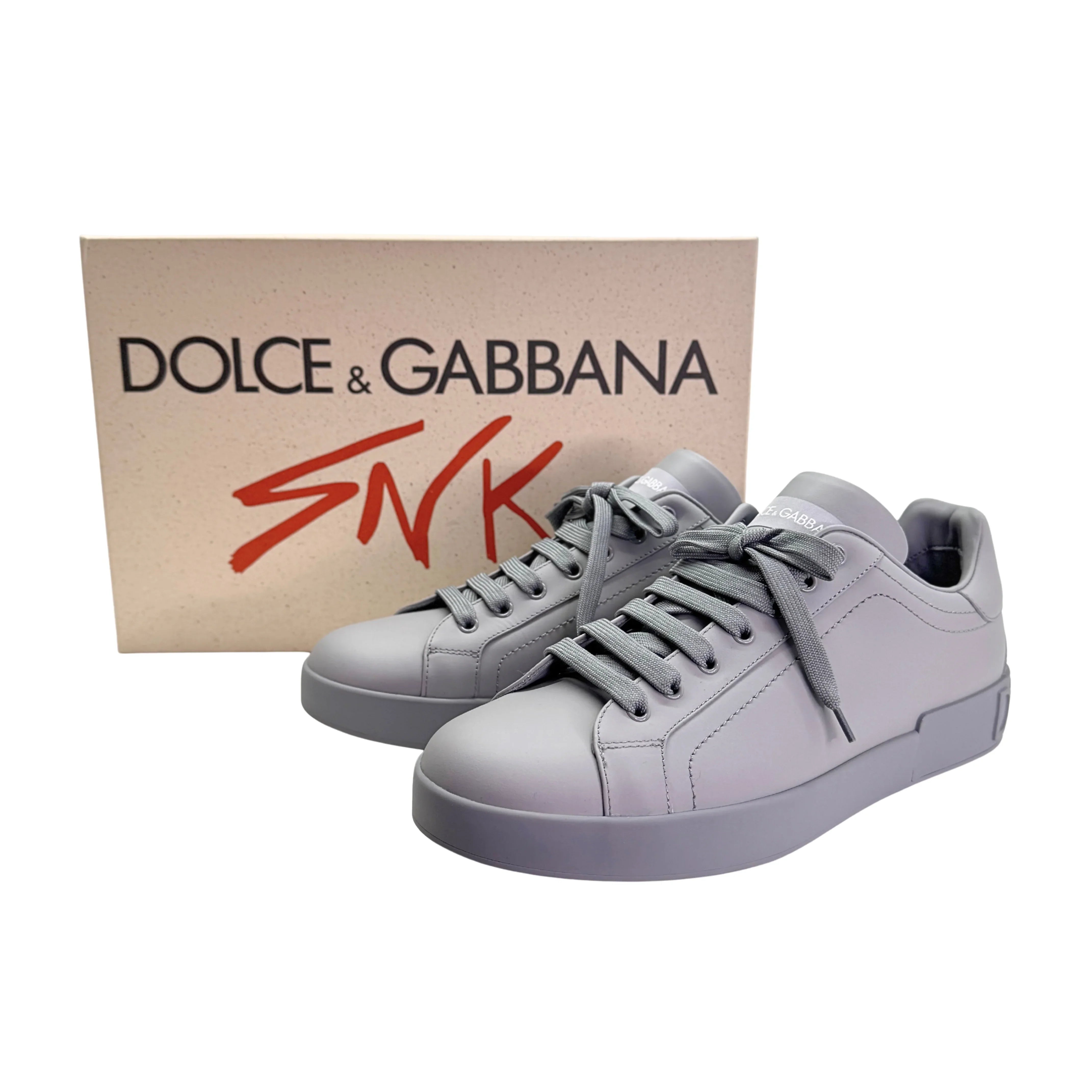 Dolce & Gabbana Men's Portofino Sneakers Leather Grey - Lost Designer