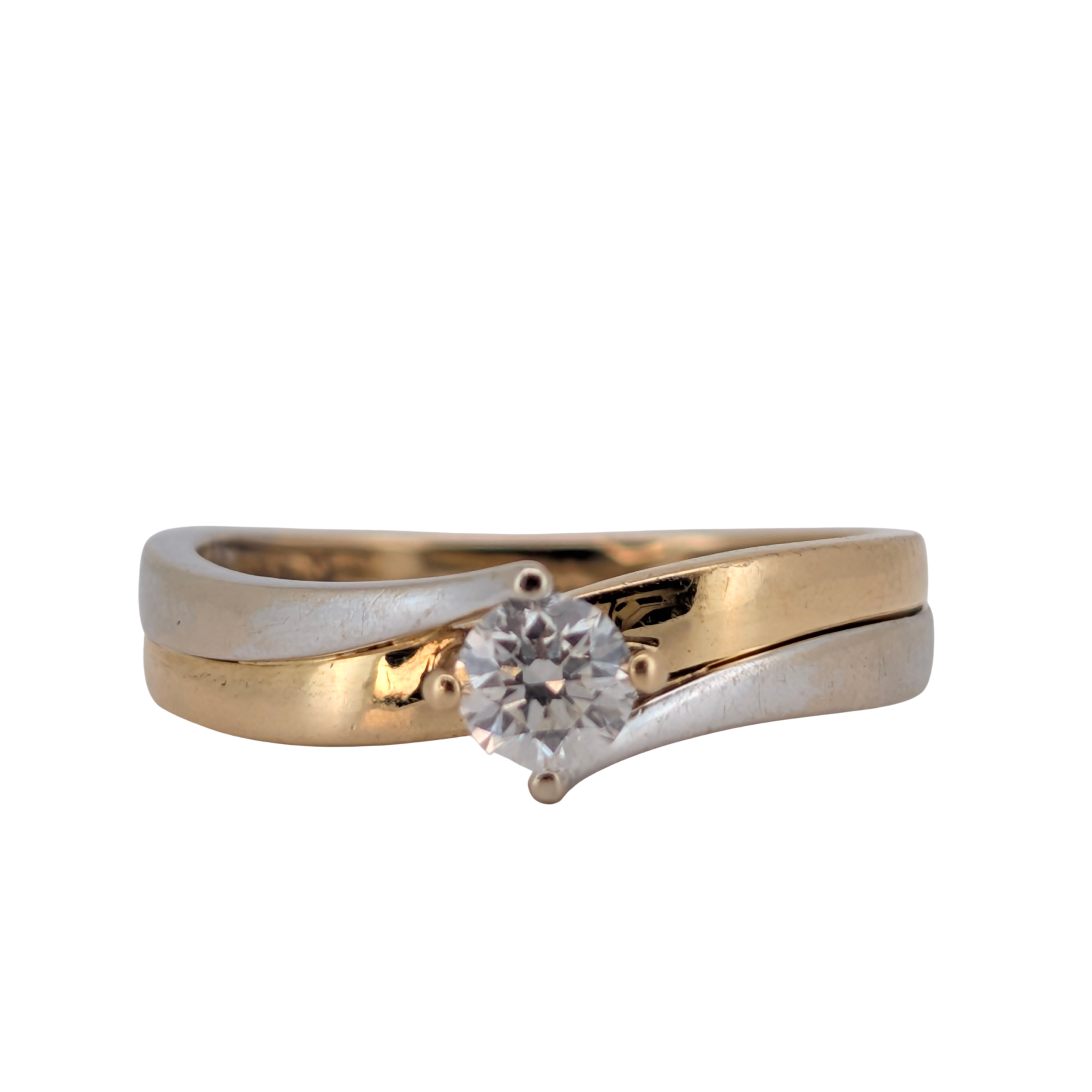 0.20Ct Natural Diamond Solitaire Ring In 18K Yellow & White Gold