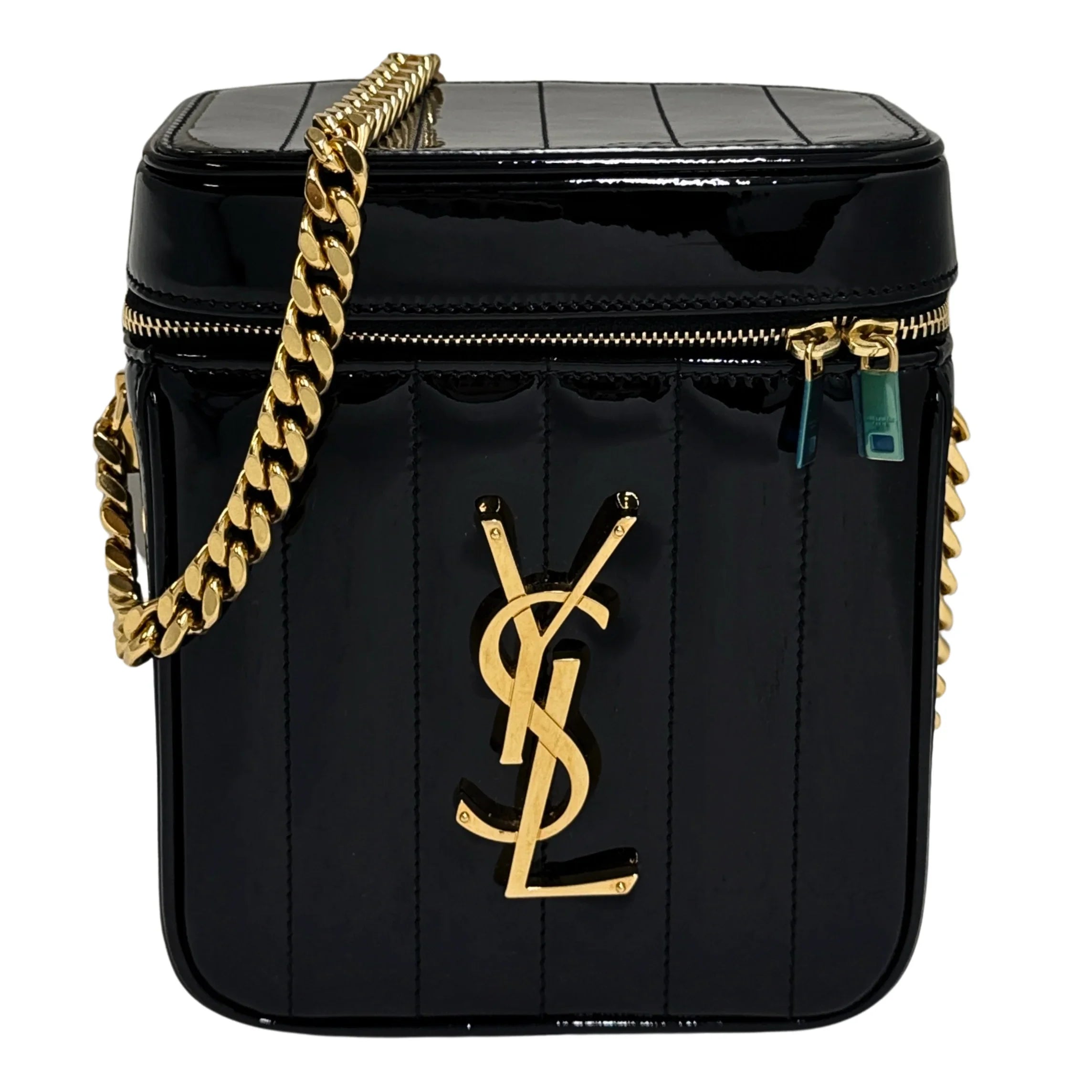 Yves Saint Laurent Patent Matelasse Vicky Vanity Crossbody Bag Black - Lost Designer