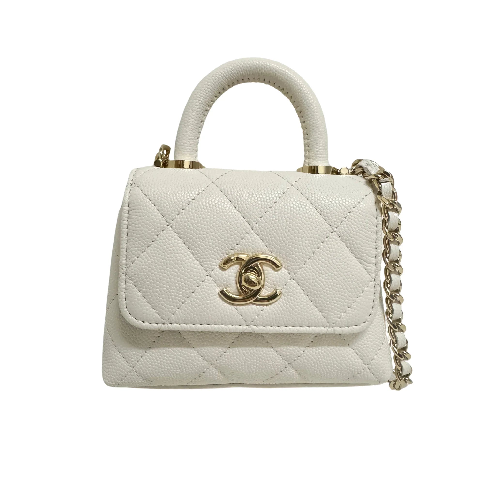 Chanel Micro Coco Handle Bag in White Caviar Leather