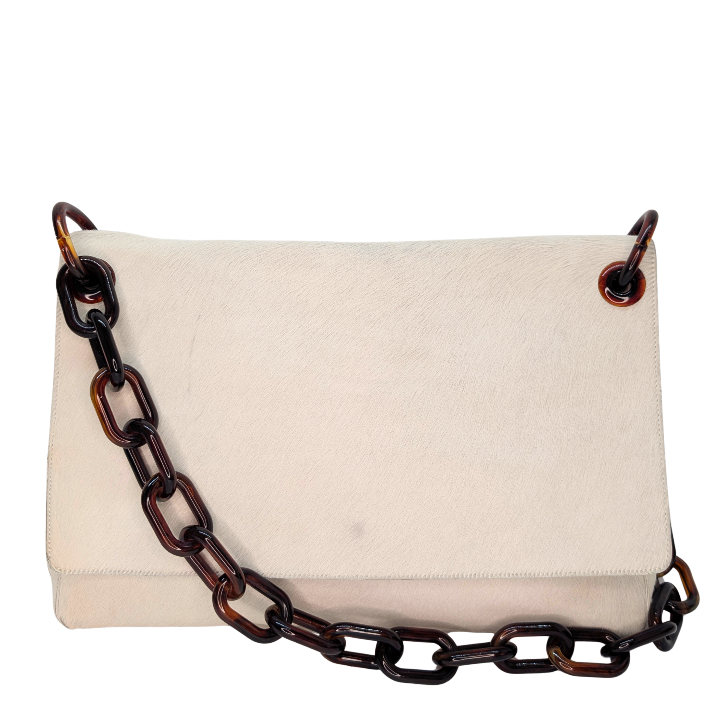 Prada Vintage Calfhair Shoulder Bag White