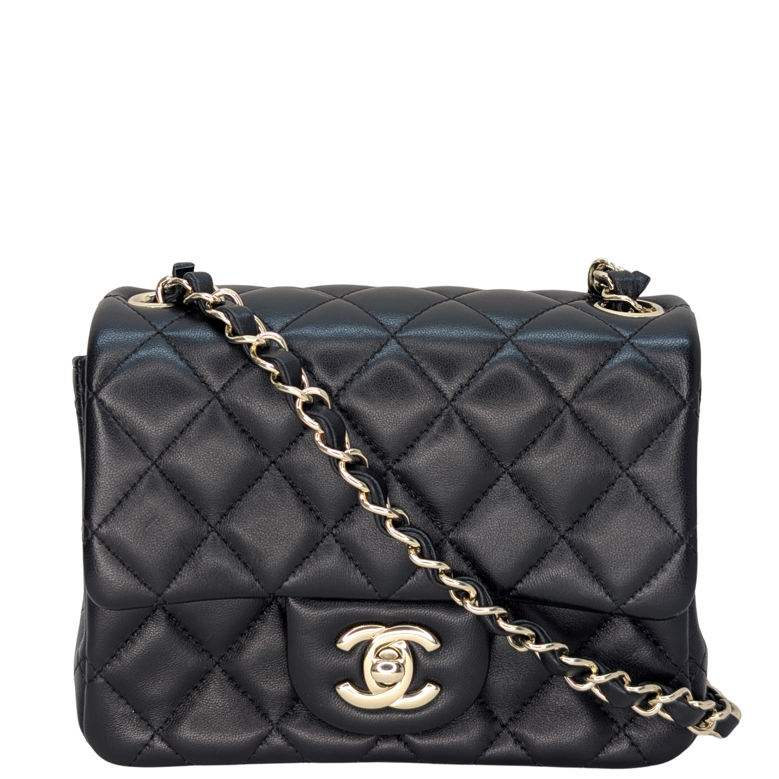 Chanel Classic Flap Mini Square Black Lambskin GHW Microchipped