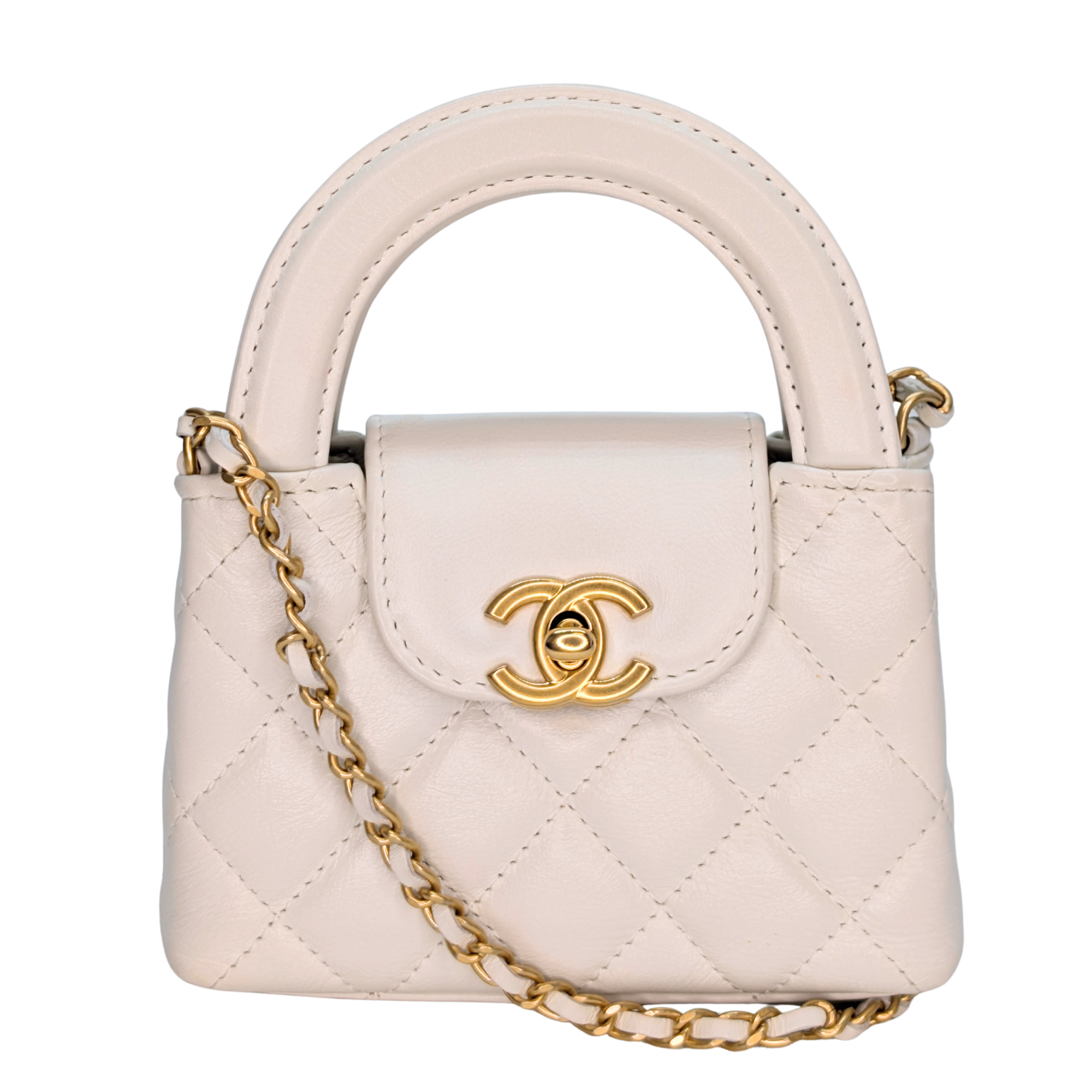 Chanel Nano Kelly Shopper Tote Bag White