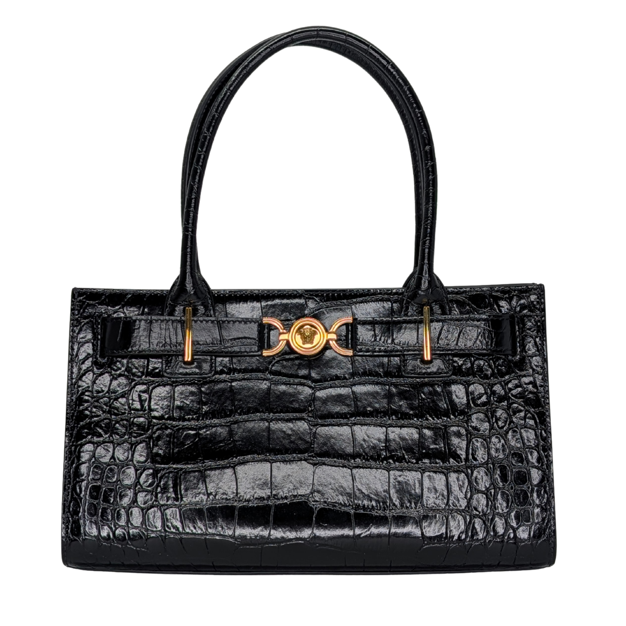 Versac Croc-Effect Medusa '95 Tote Bag Black