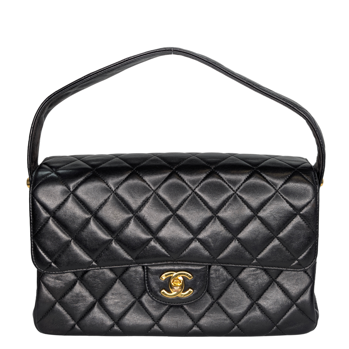 Chanel Lambskin Vintage Double Sided Classic Flap Handbag Black