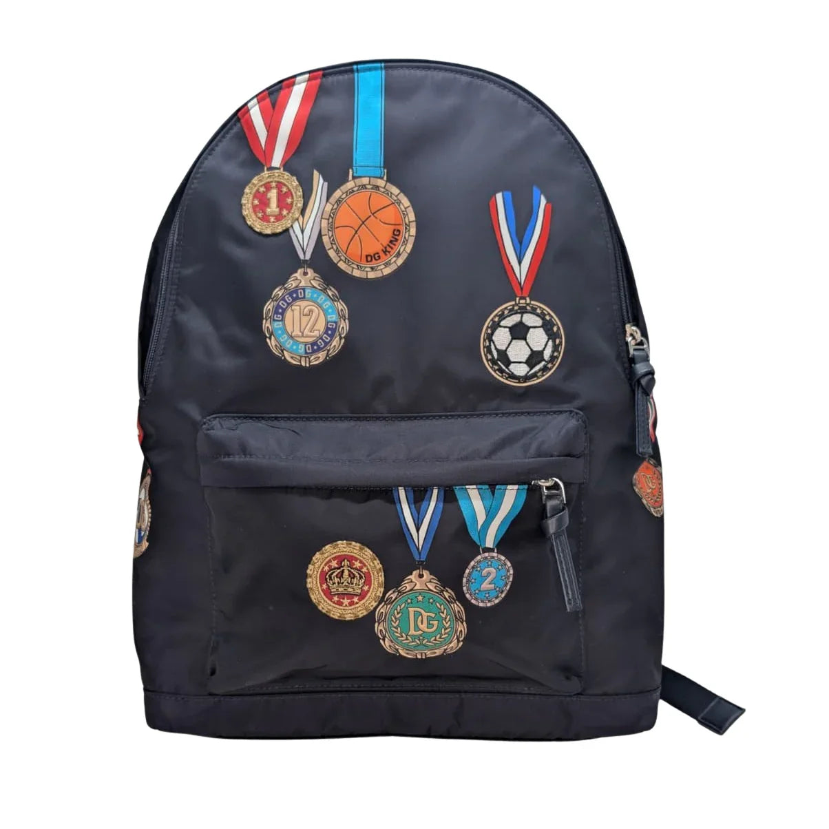 Dolce & Gabbana Backpack With Medal Print Nylon Navy Blue - Lost Designer