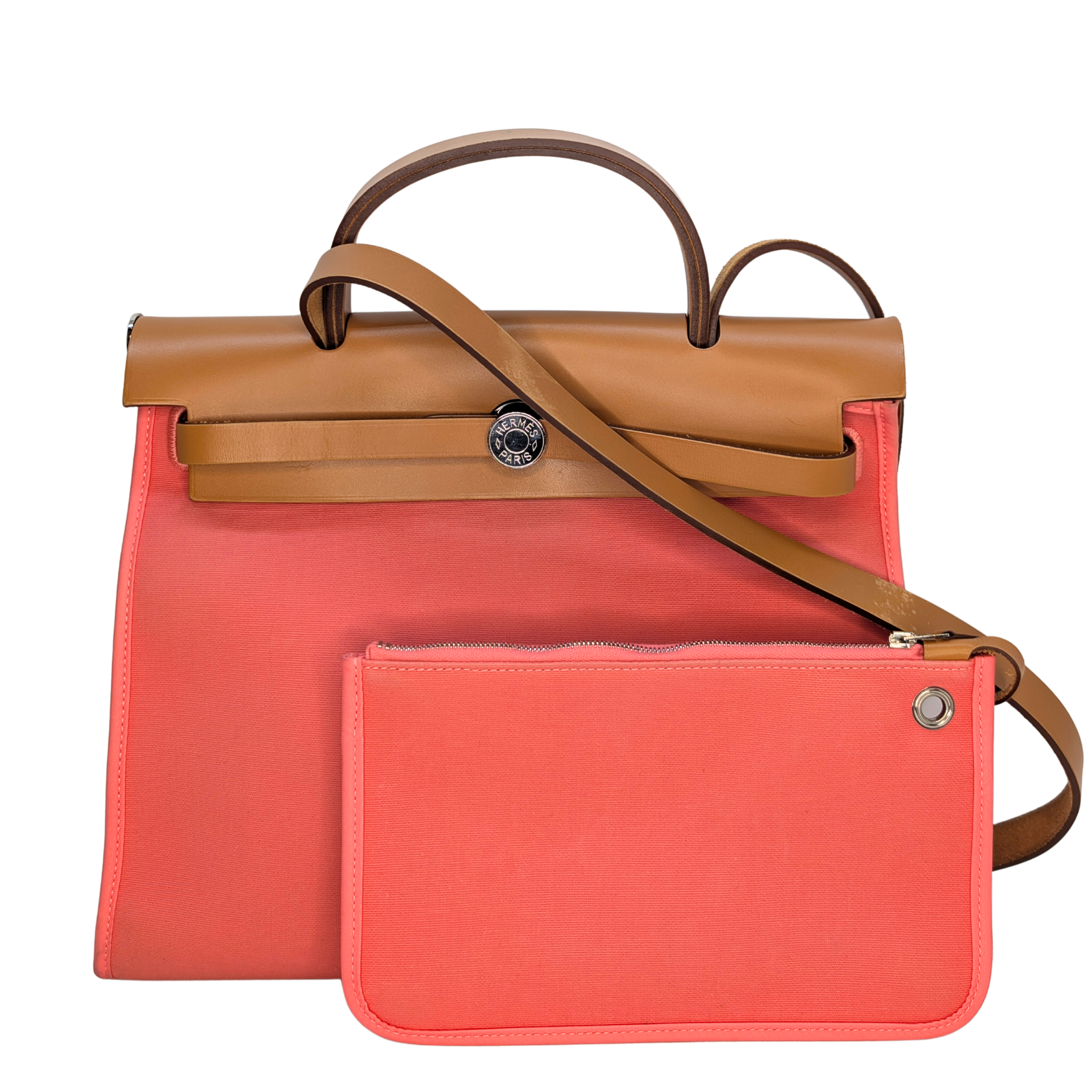 Hermes Vache Hunter Toile Herbag Zip 31 PM Rose Lipstick T Stamp