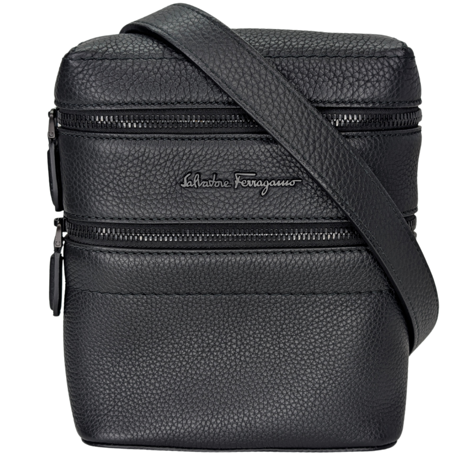 Salvatore Ferragamo Vitello Leather Crossbody Bag Black