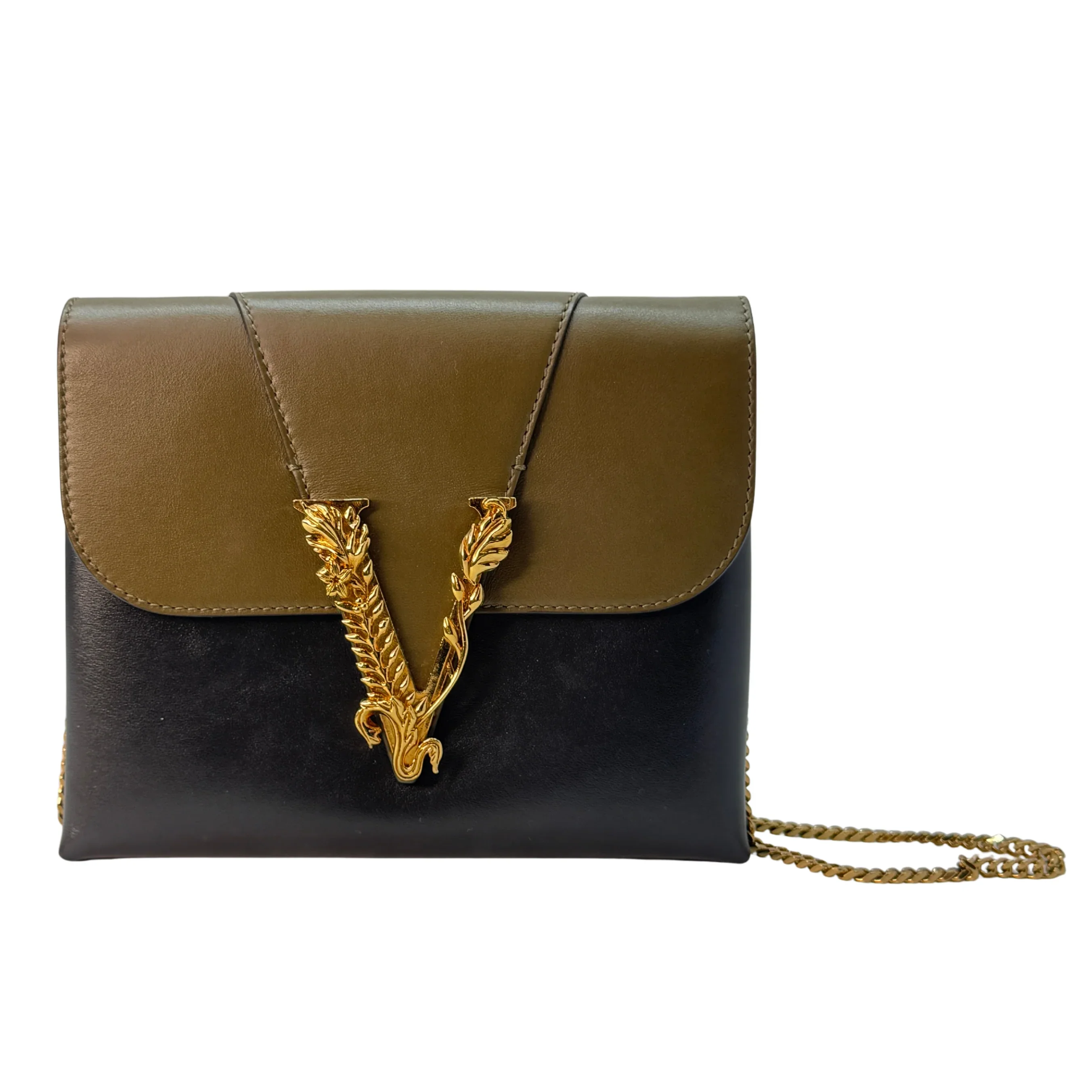 Versace Vitello Virtus Chain Clutch Brown/Black - Lost Designer