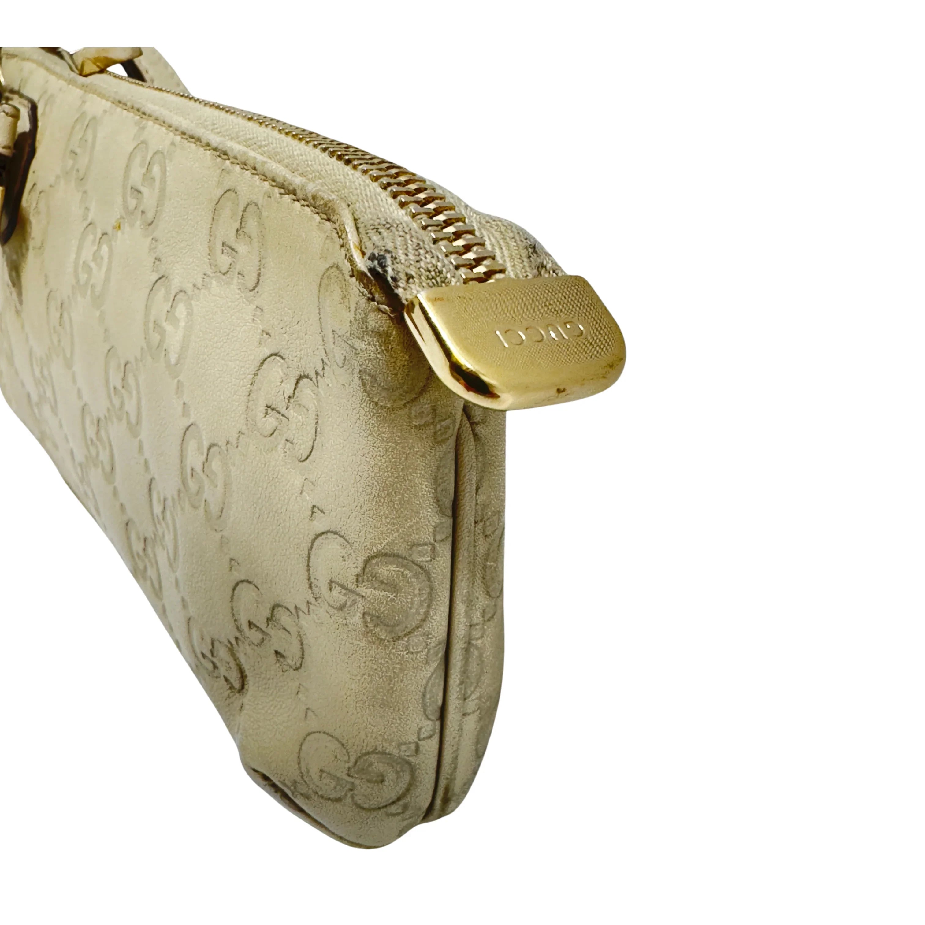 Gucci Monogram Small Pochette Clutch Bag Leather Beige - Lost Designer