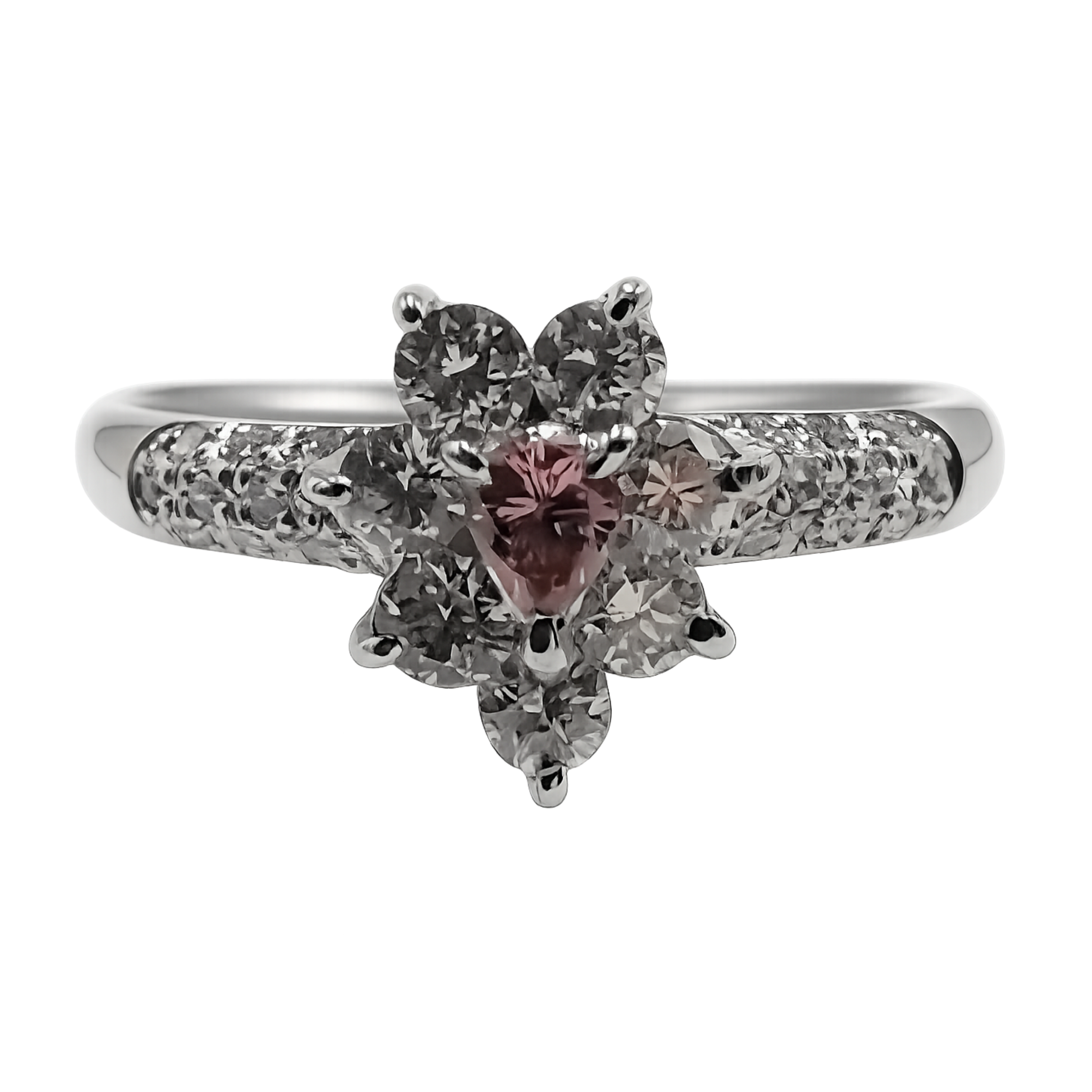 0.10Ct Natural Pink Diamond & 0.53Ct White Diamonds Floral Halo Ring In Platinum