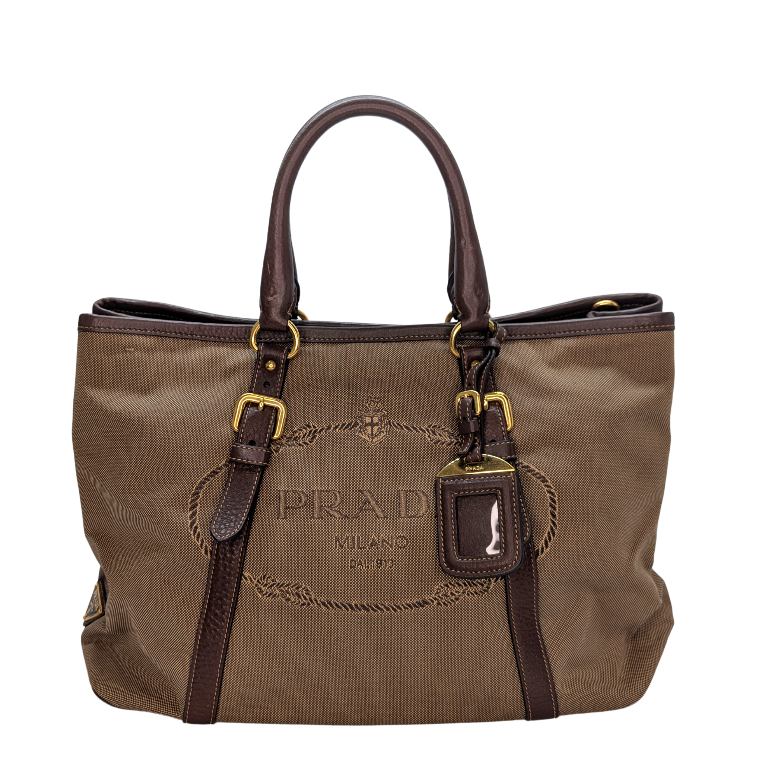 Prada Logo Jacquard Tote Bag Brown