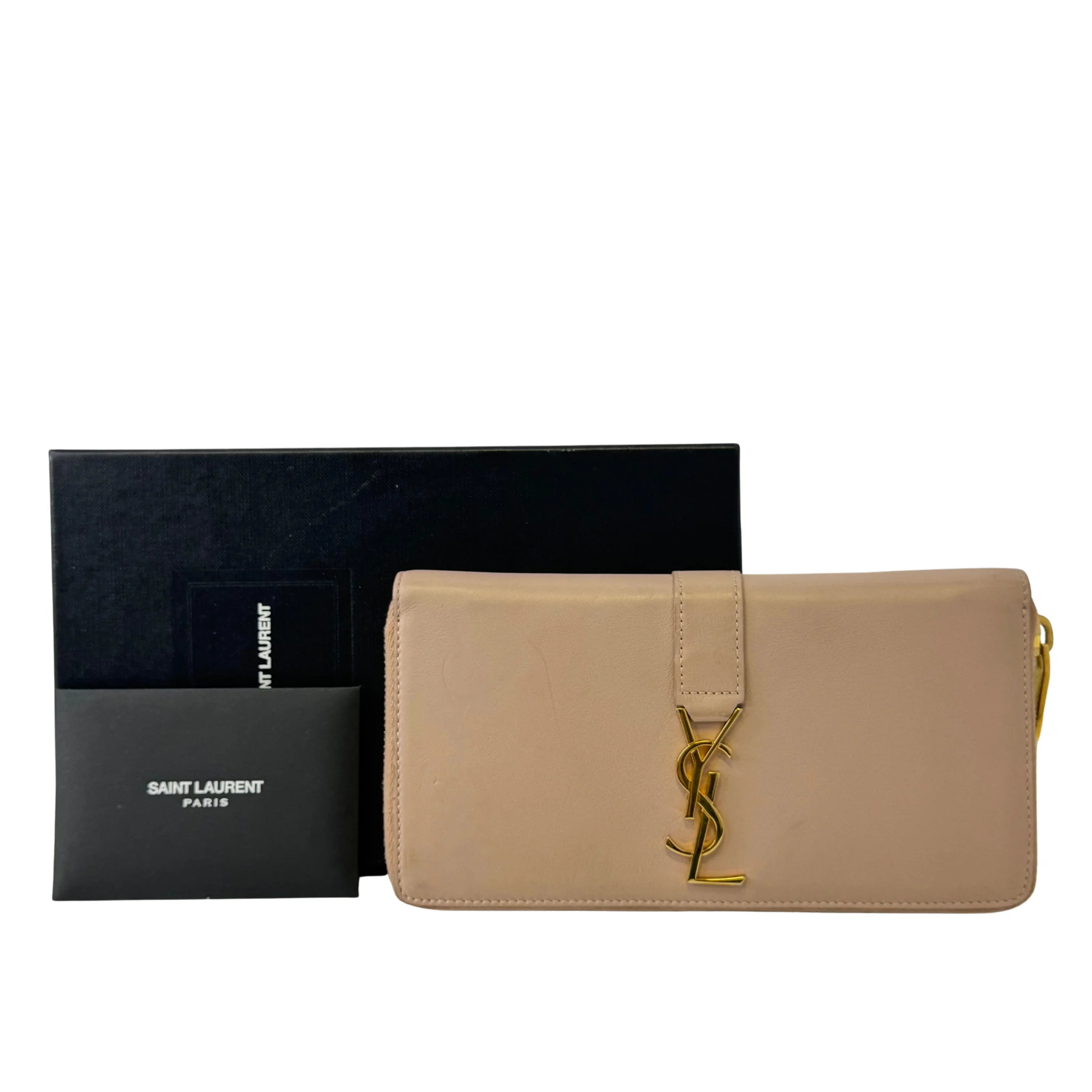 Yves Saint Laurent Smooth Calfskin Long Beige Wallet - Lost Designer