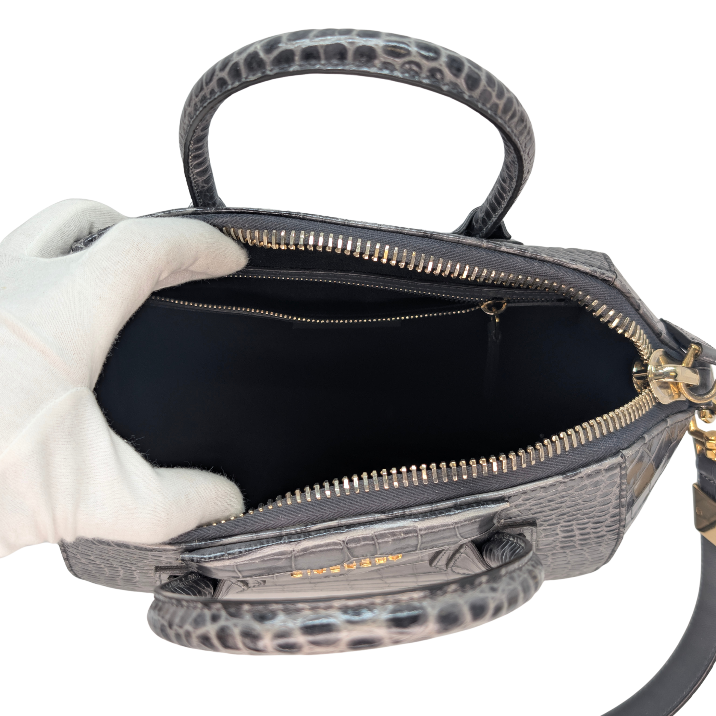 Givenchy Small Antigona Black Crocodile Embossed Bag Storm Grey