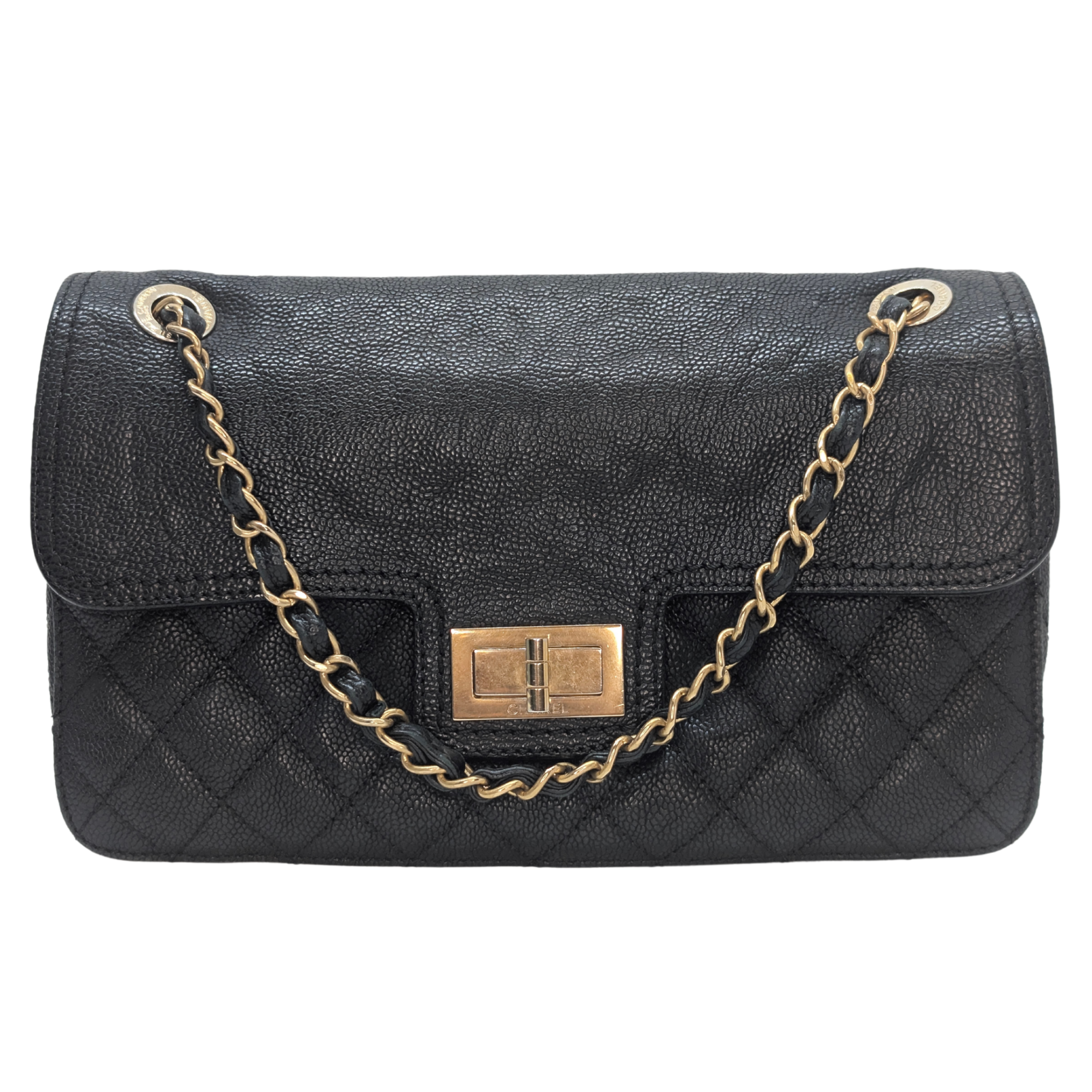 Chanel Mademoiselle 2.55 Cavier Leather Lock Flap Bag Black