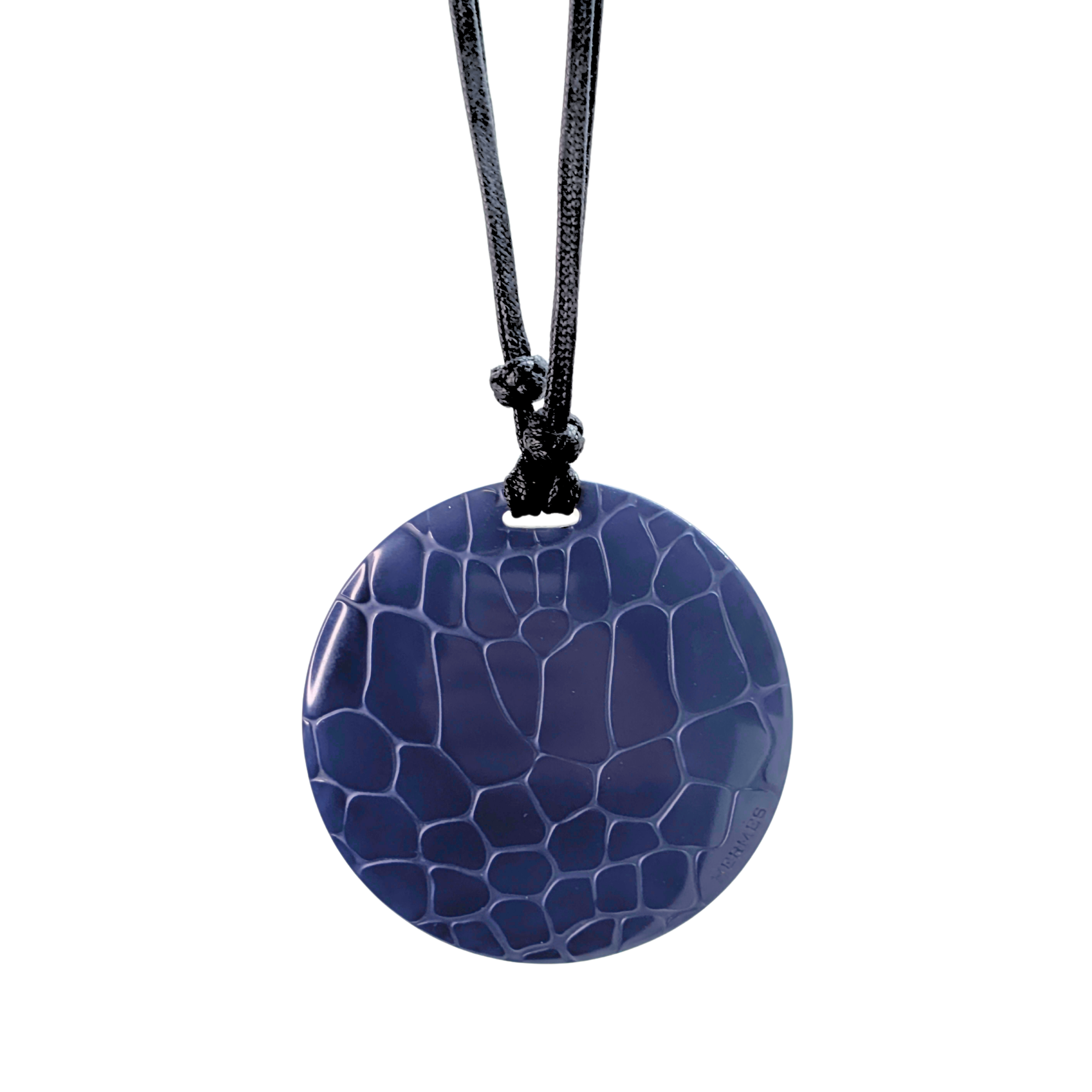 Hermes Lacquer Wood Adjustable Pendant Necklace Blue