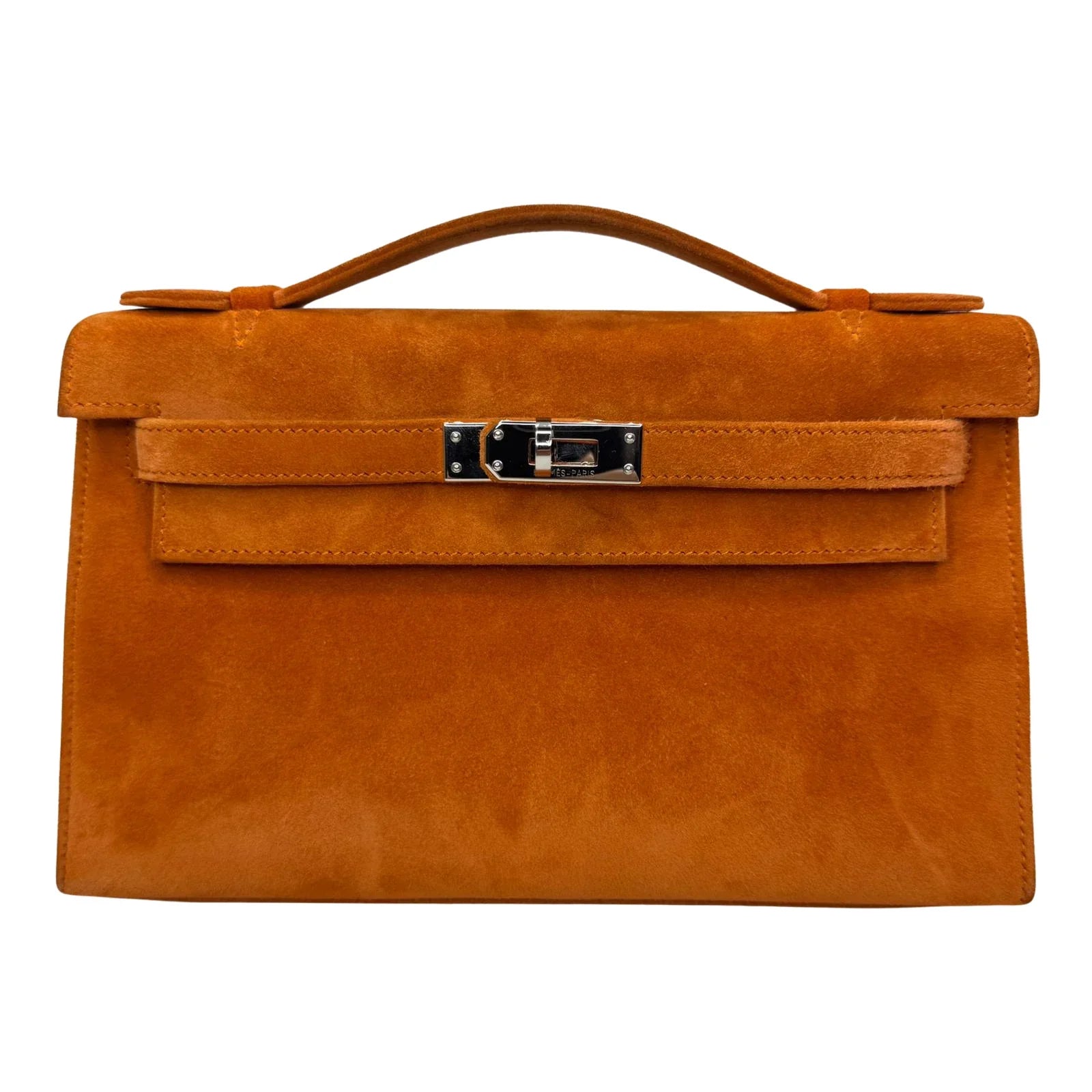 Hermès Kelly Pochette Orange H Veau Doblis Suede PWH ☐ I Stamp - Lost Designer