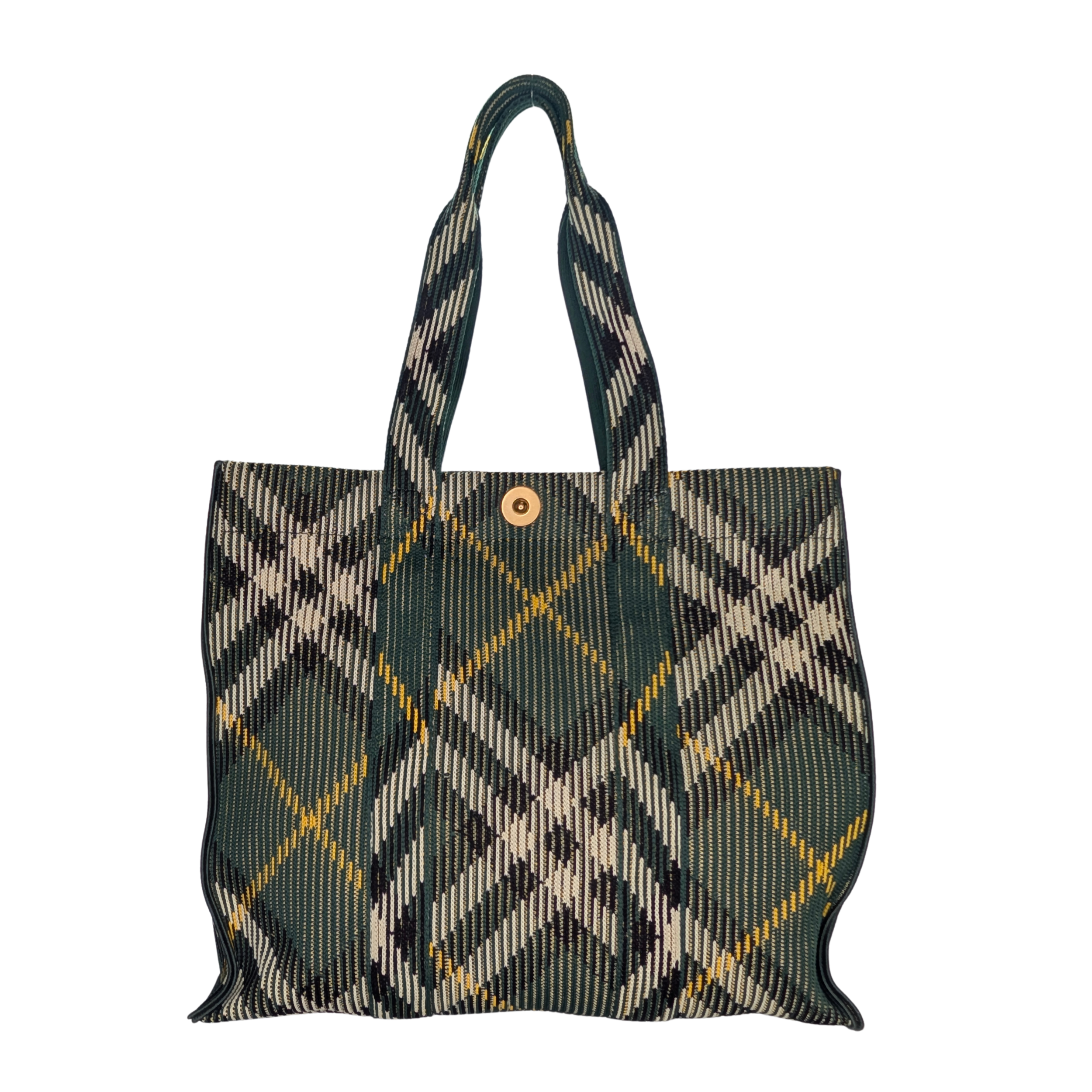 Burberry Medium Green Check Knitted Tote Bag