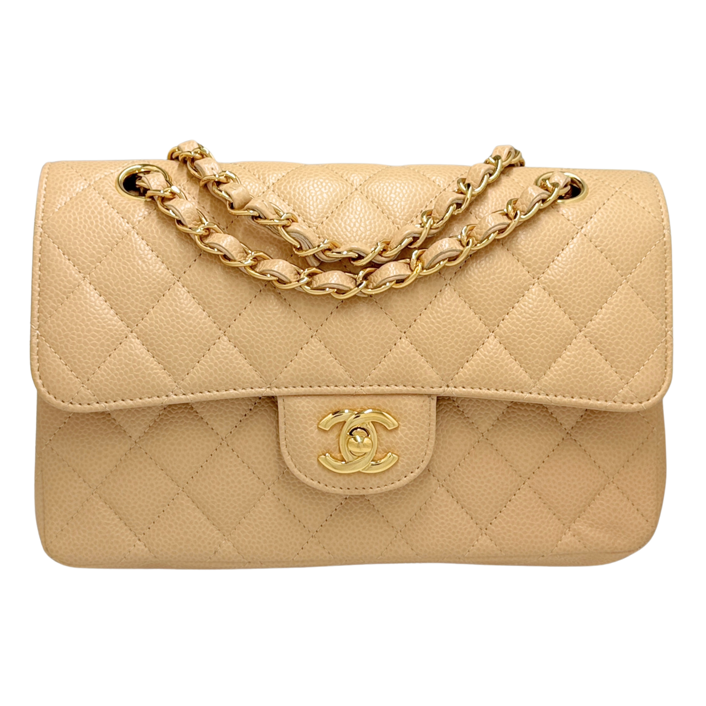 Chanel Classic Flap Medium Caviar 2022 Microchip Shoulder Bag Beige