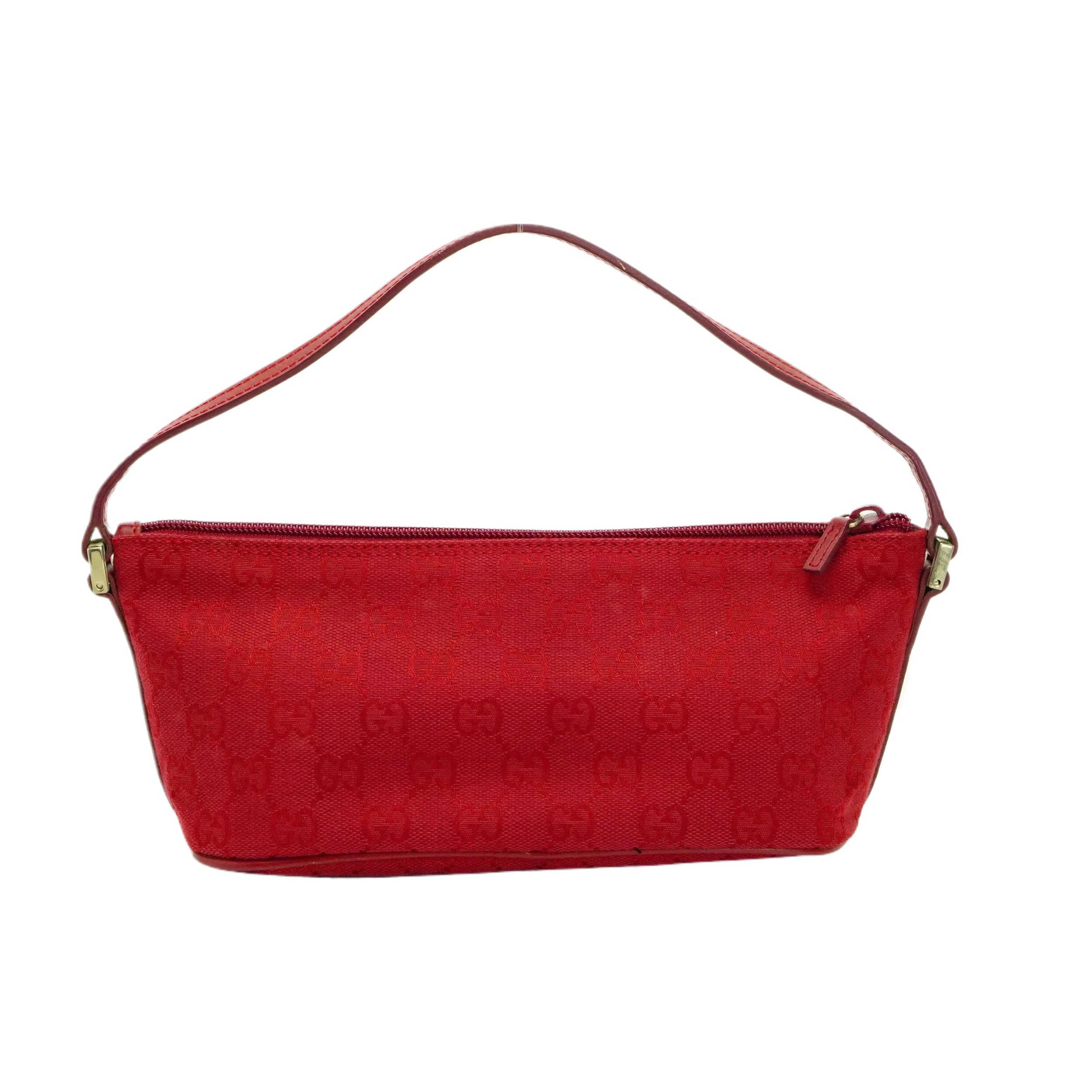 Gucci Cherry Red GG Monogram Boat Pochette Bag