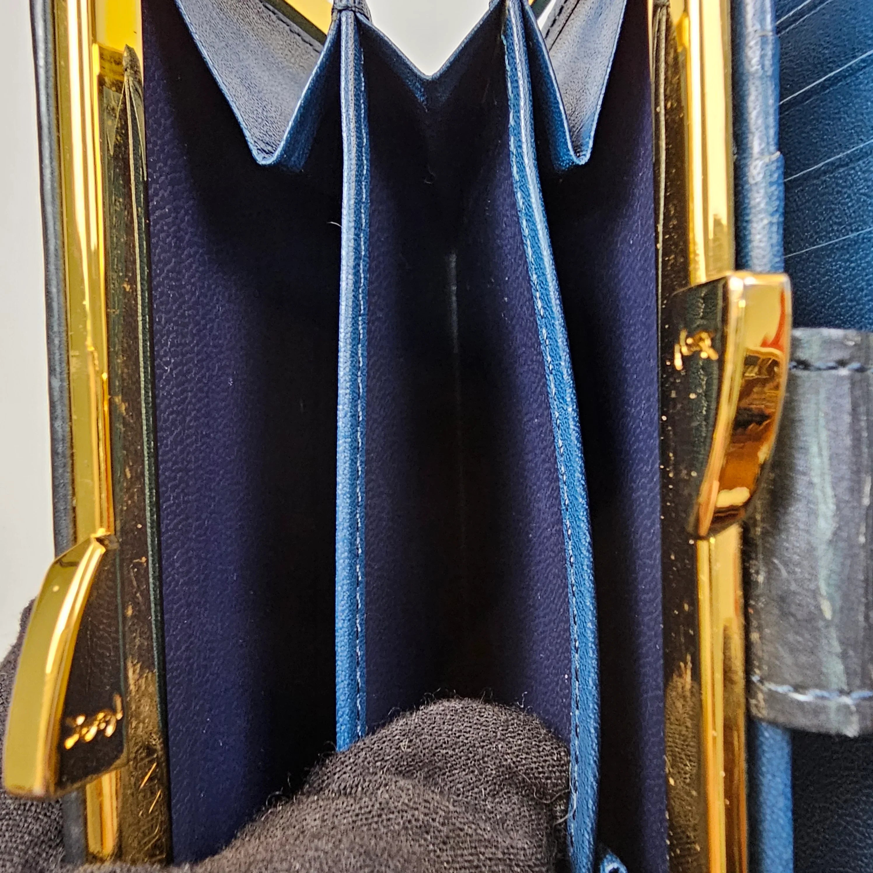 Yves Saint Laurent Navy Blue Leather Wallet - Lost Designer