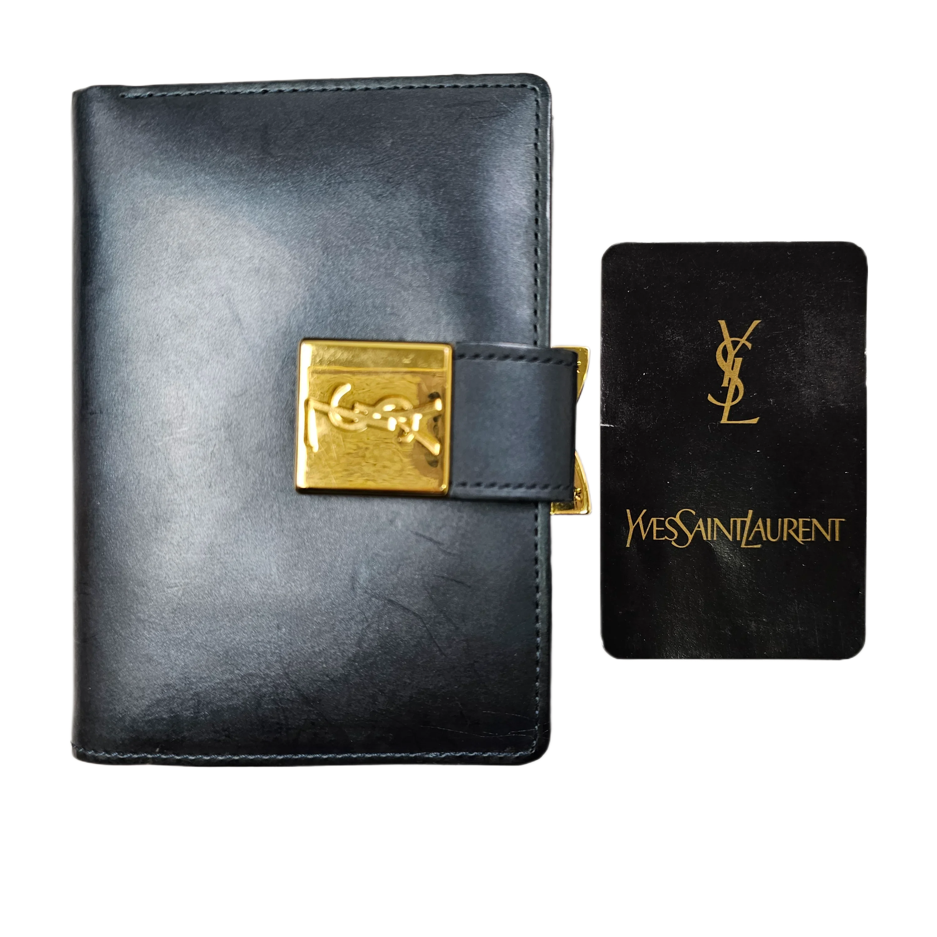 Yves Saint Laurent Navy Blue Leather Wallet - Lost Designer