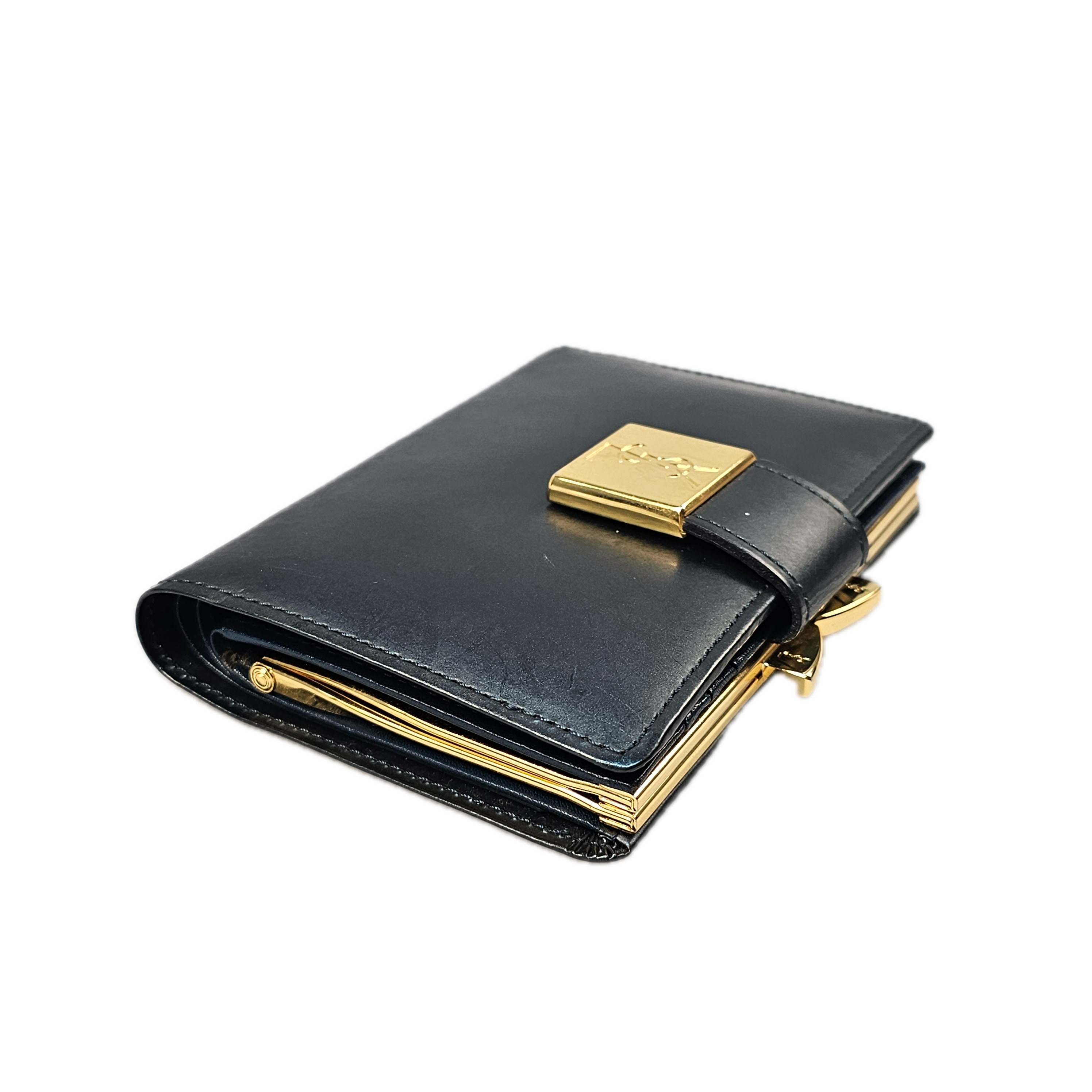 Yves Saint Laurent Navy Blue Leather Wallet