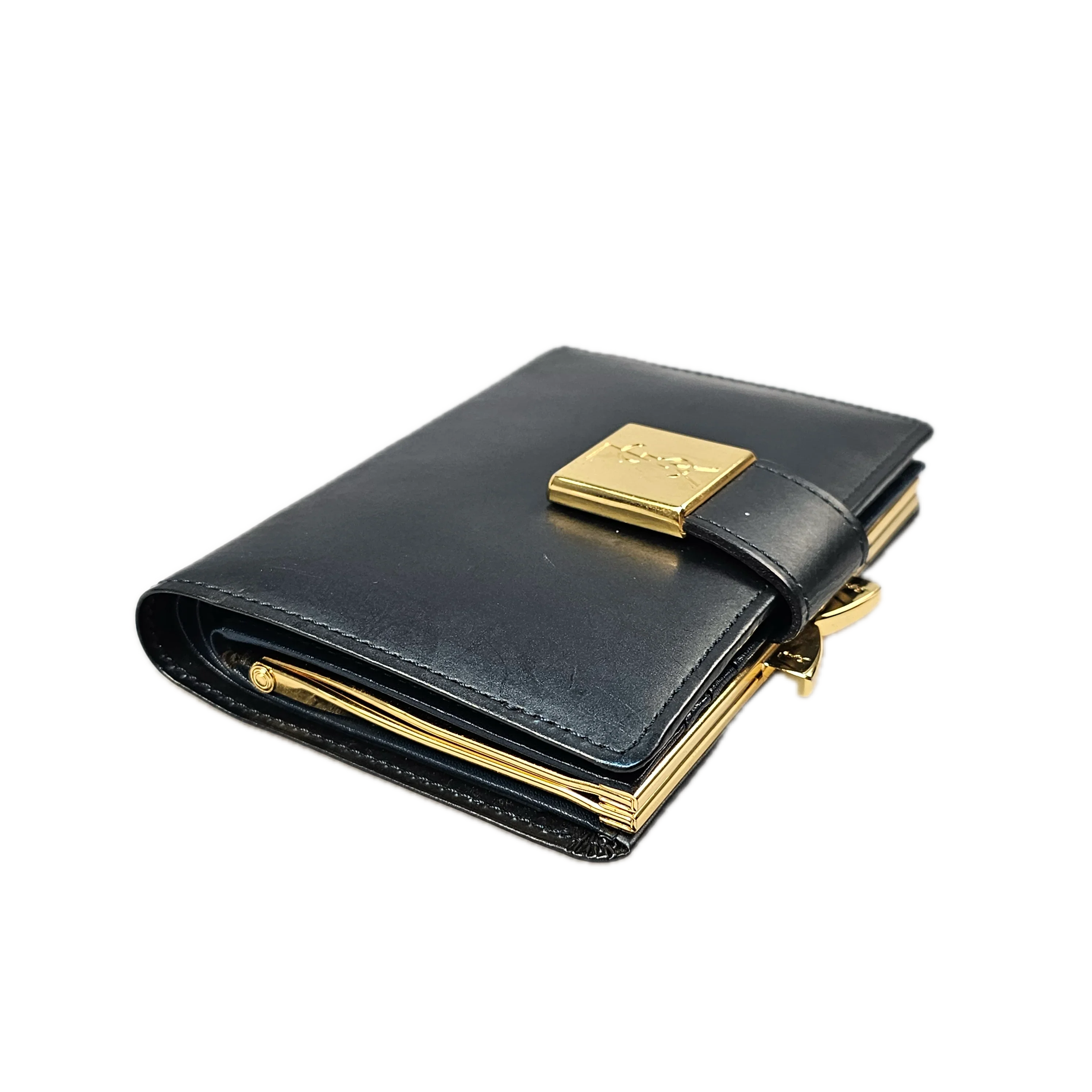 Yves Saint Laurent Navy Blue Leather Wallet - Lost Designer