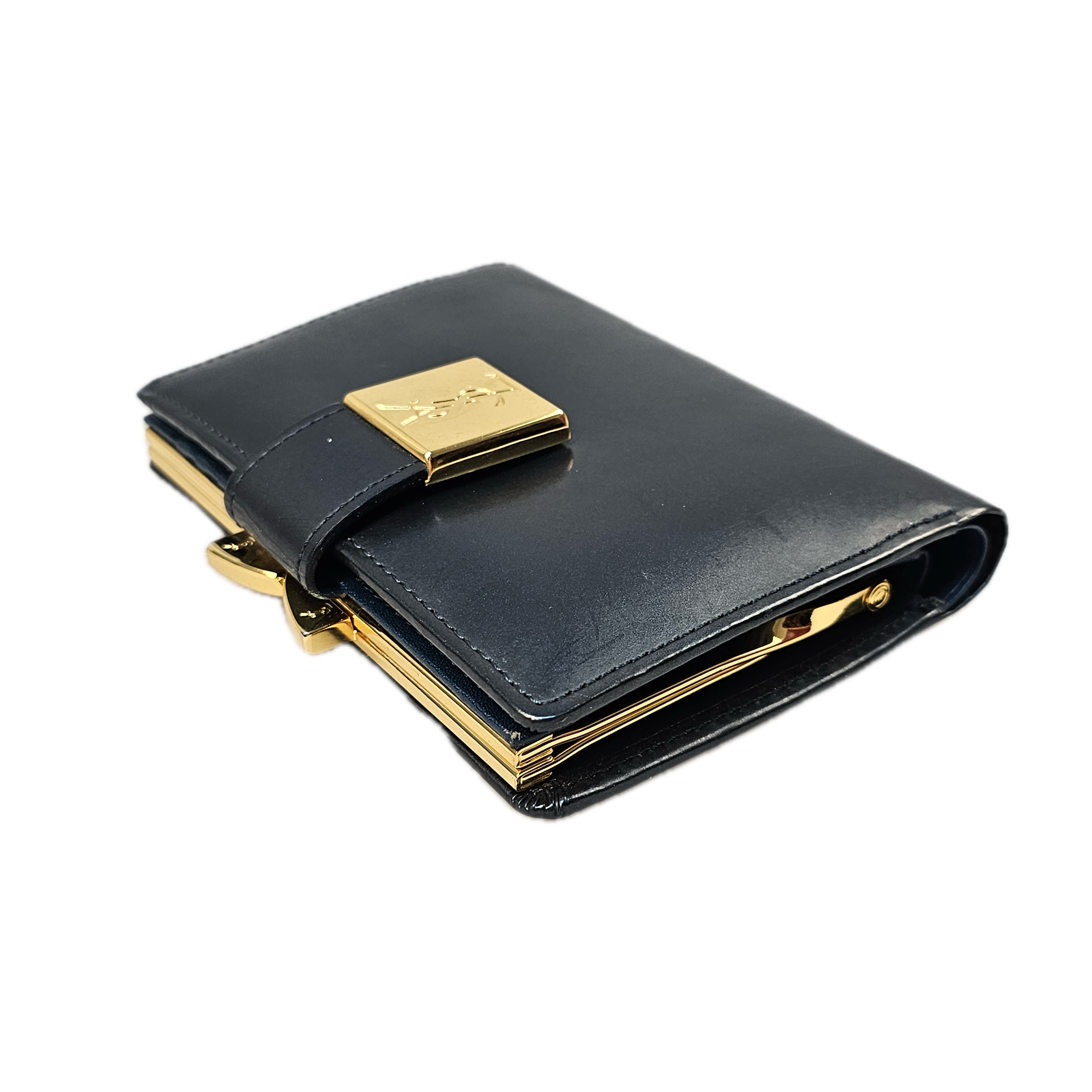 Yves Saint Laurent Navy Blue Leather Wallet
