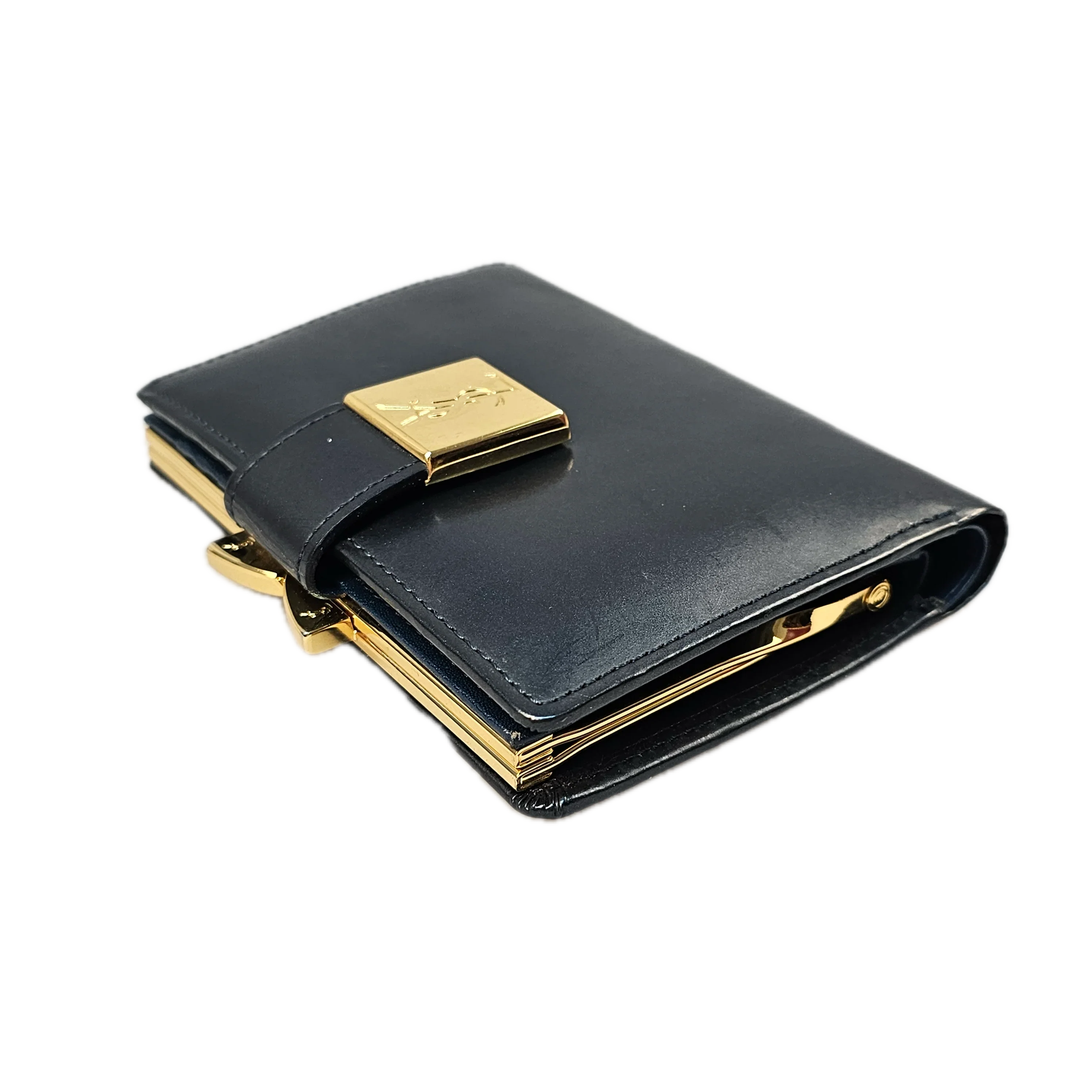 Yves Saint Laurent Navy Blue Leather Wallet - Lost Designer