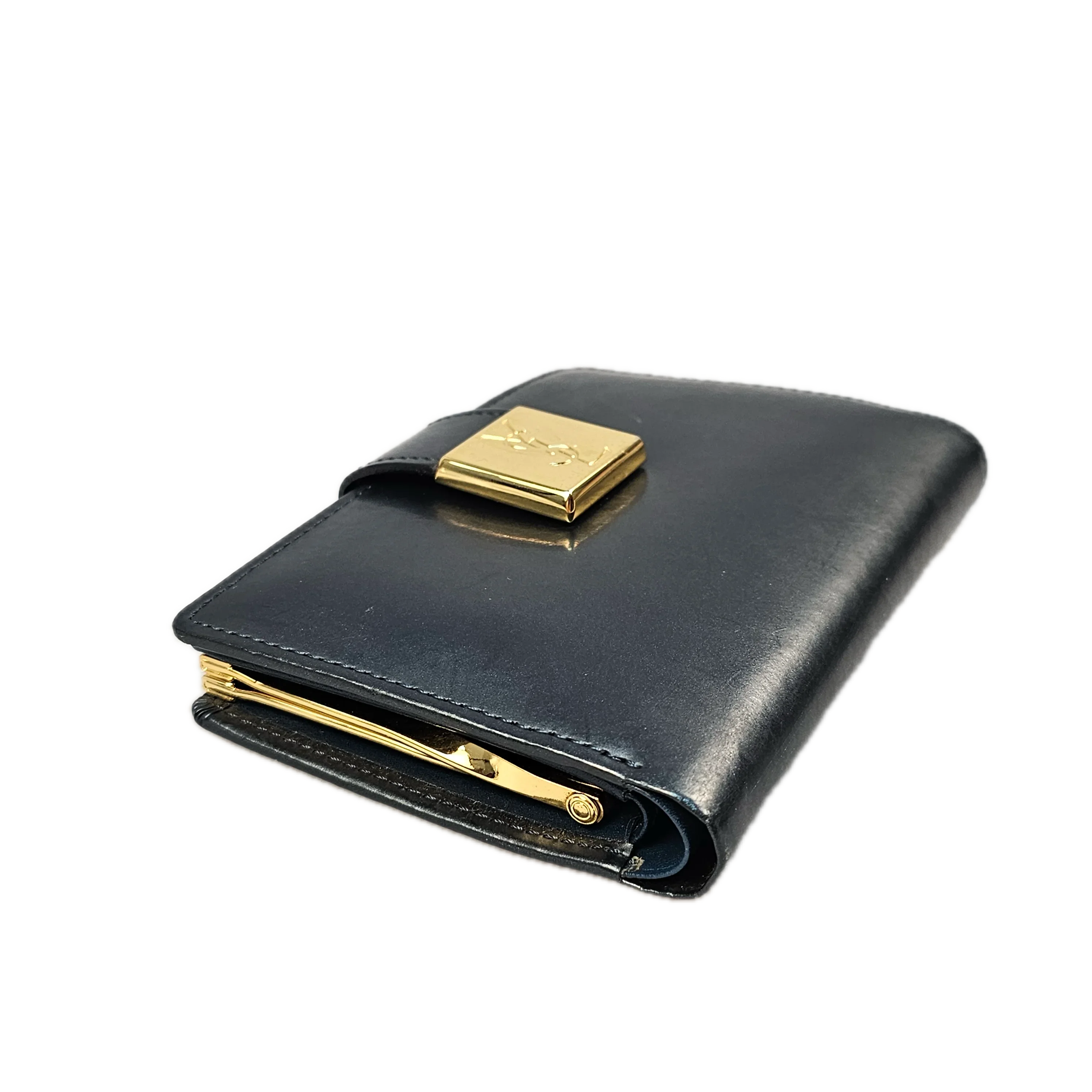 Yves Saint Laurent Navy Blue Leather Wallet - Lost Designer